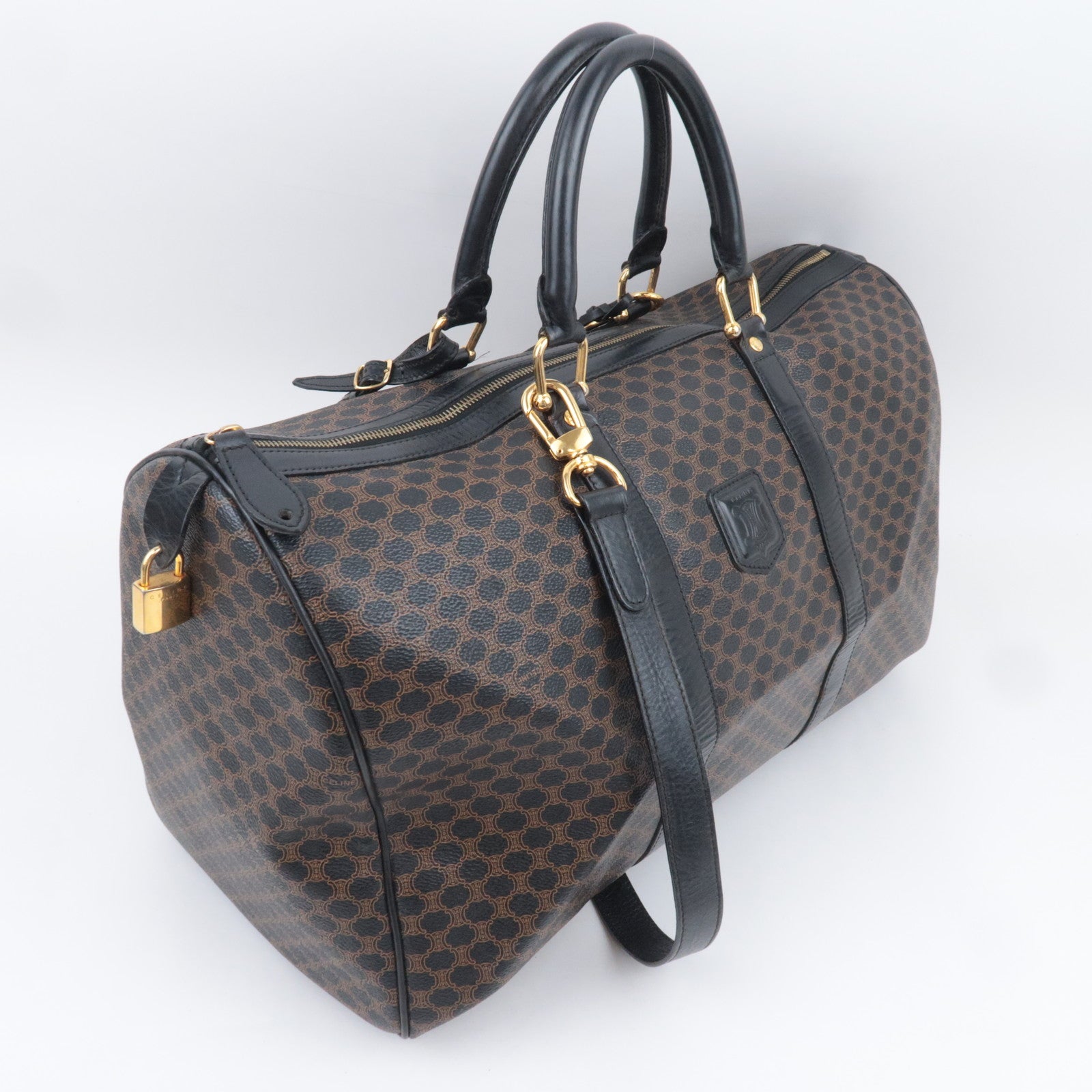 CELINE Macadam 2Way PVC Leather Boston Bag Black