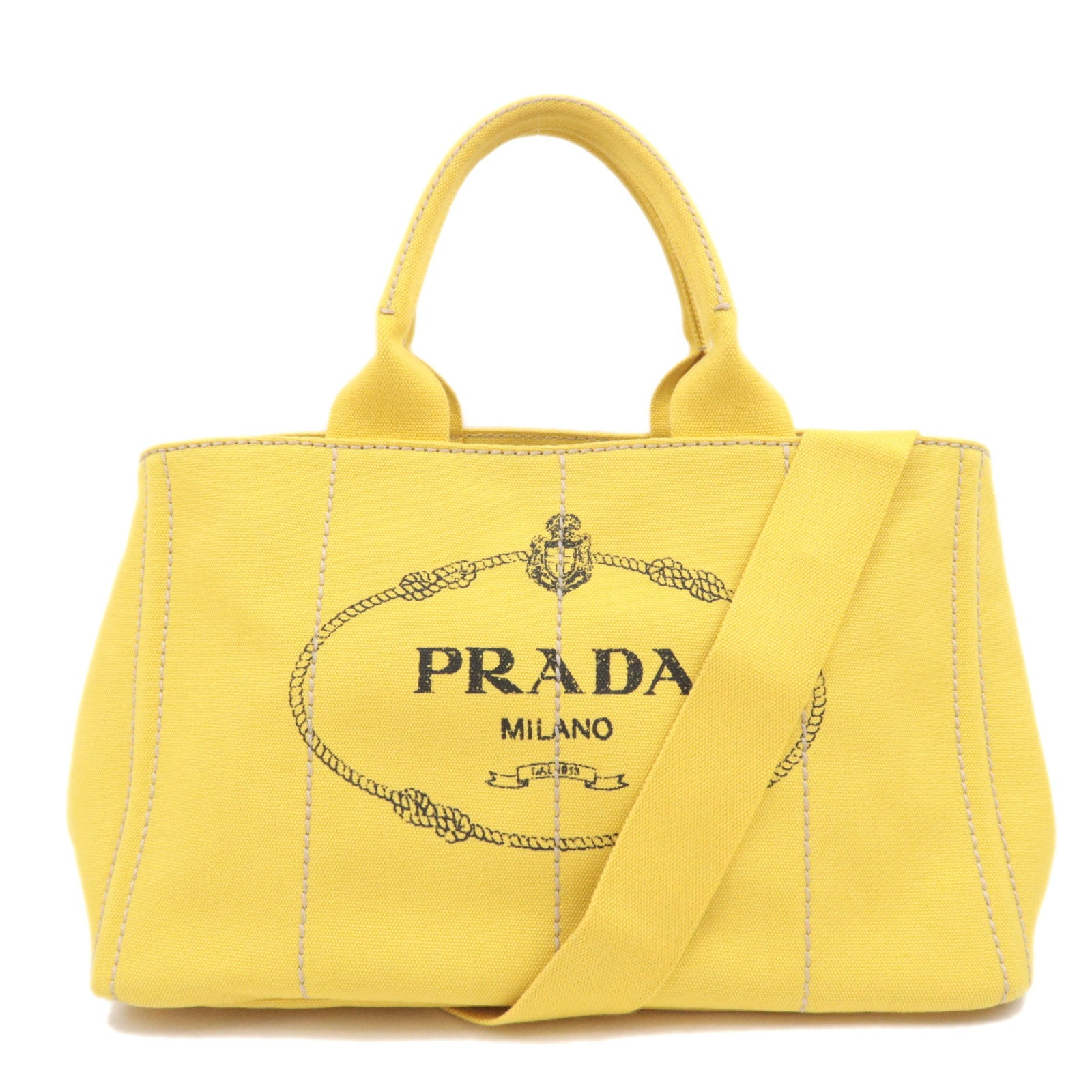 PRADA Canapa M 2Way Canvas Tote Bag Yellow BN264290284