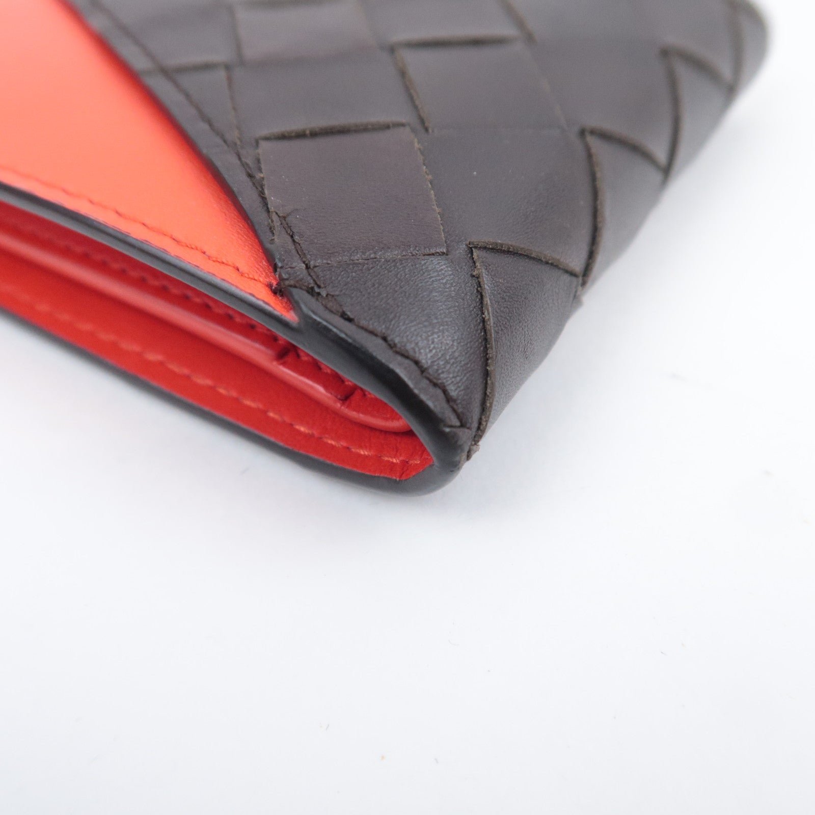 BOTTEGA VENETA Intrecciato Leather Wallet Black Red