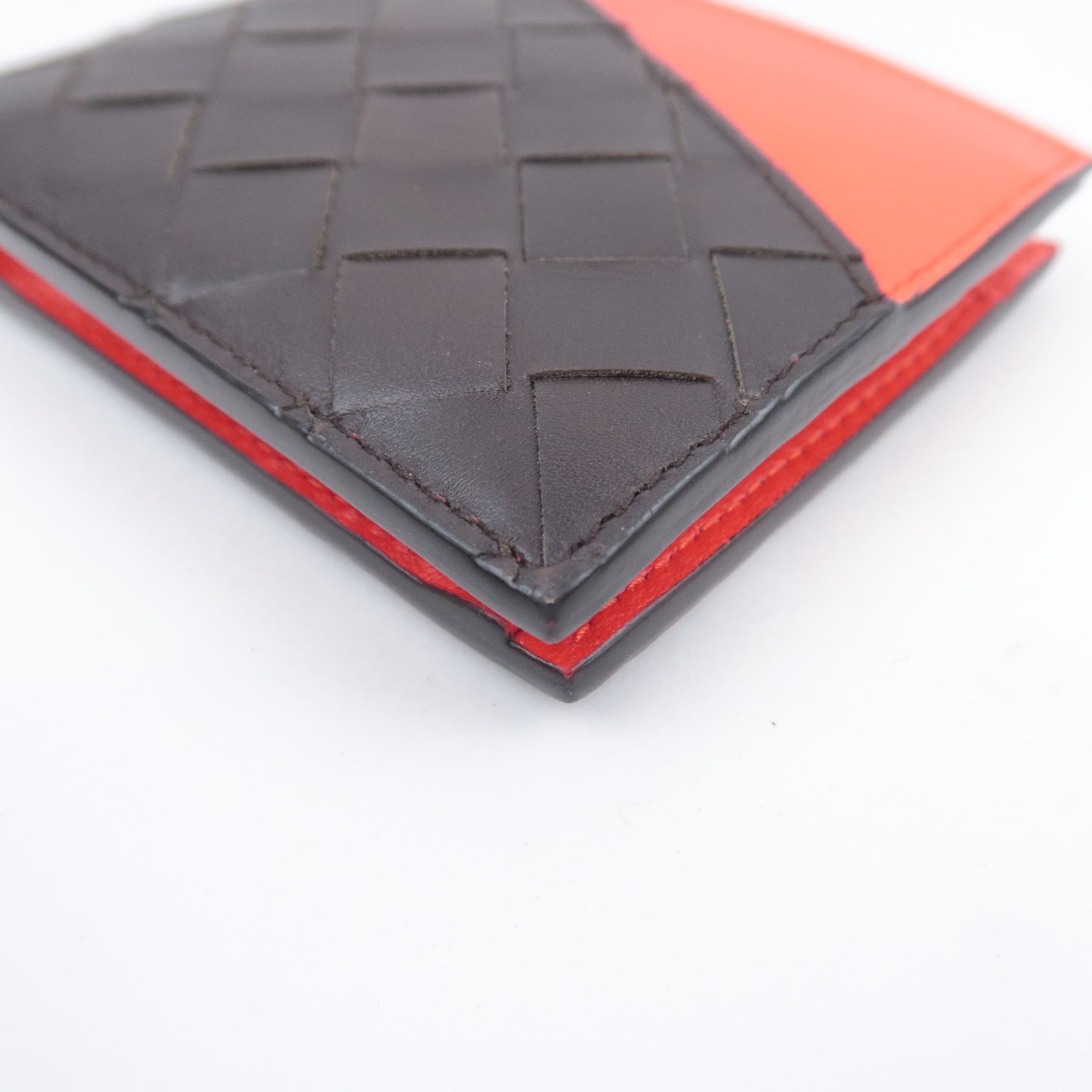 BOTTEGA VENETA Intrecciato Leather Wallet Black Red
