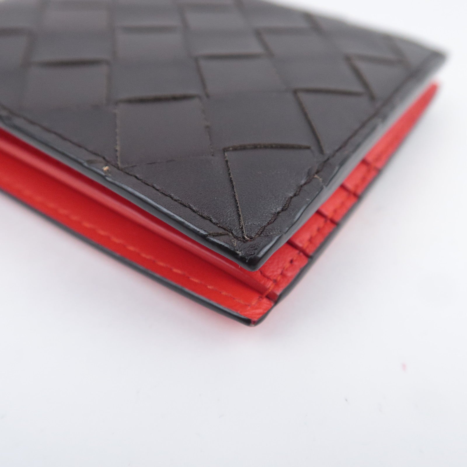BOTTEGA VENETA Intrecciato Leather Wallet Black Red