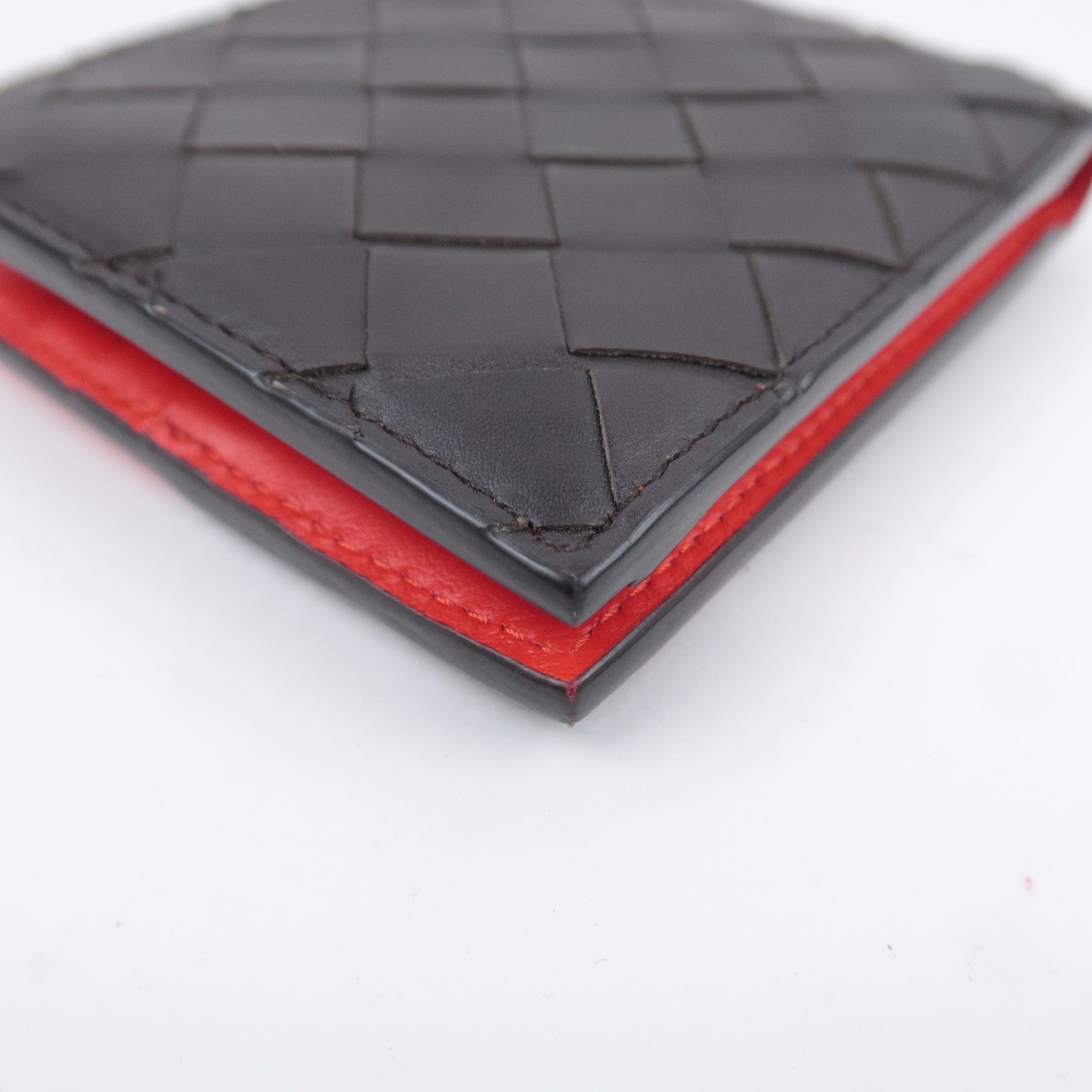 BOTTEGA VENETA Intrecciato Leather Wallet Black Red