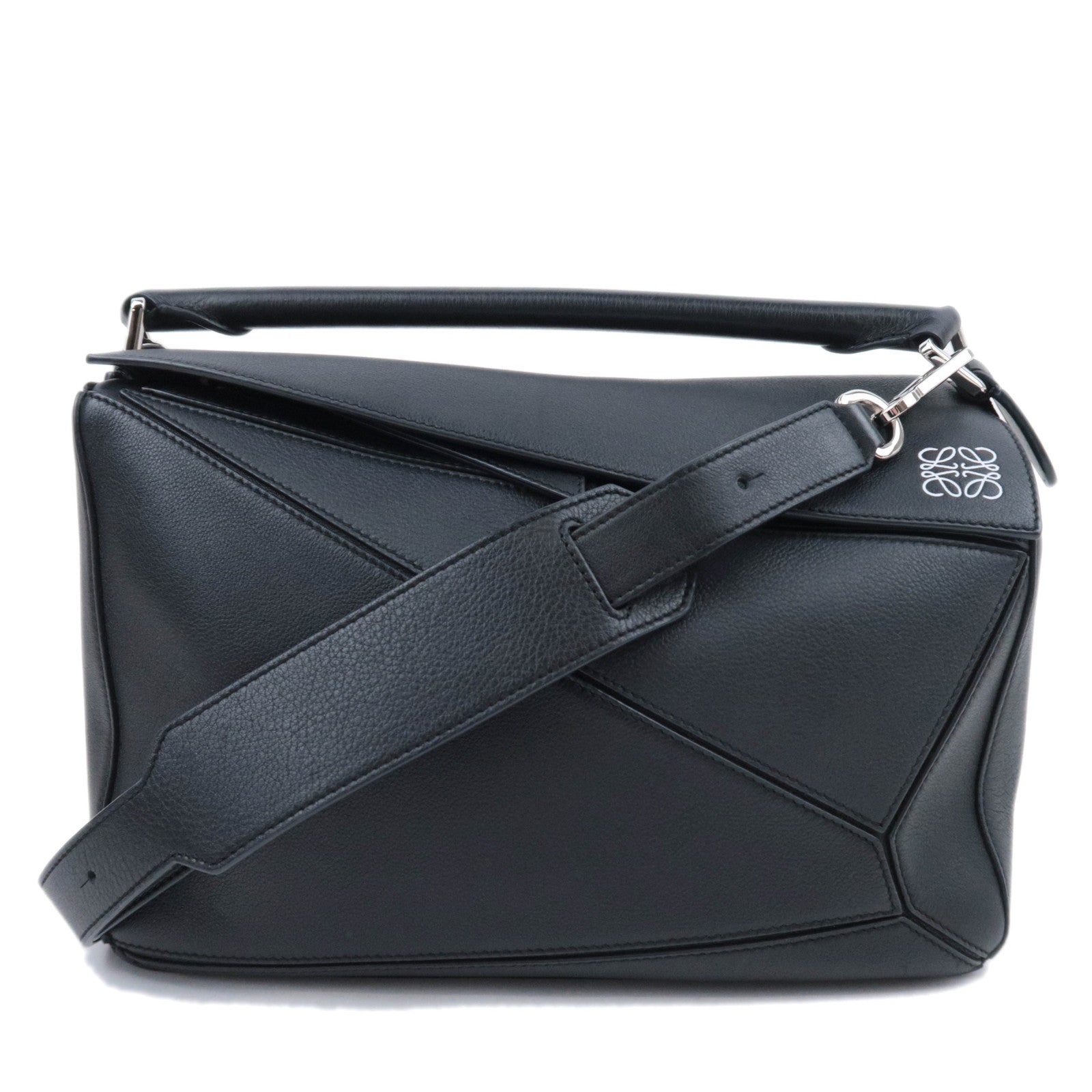 LOEWE Puzzle Bag Medium 2Way Leather Shoulder Bag Black90340
