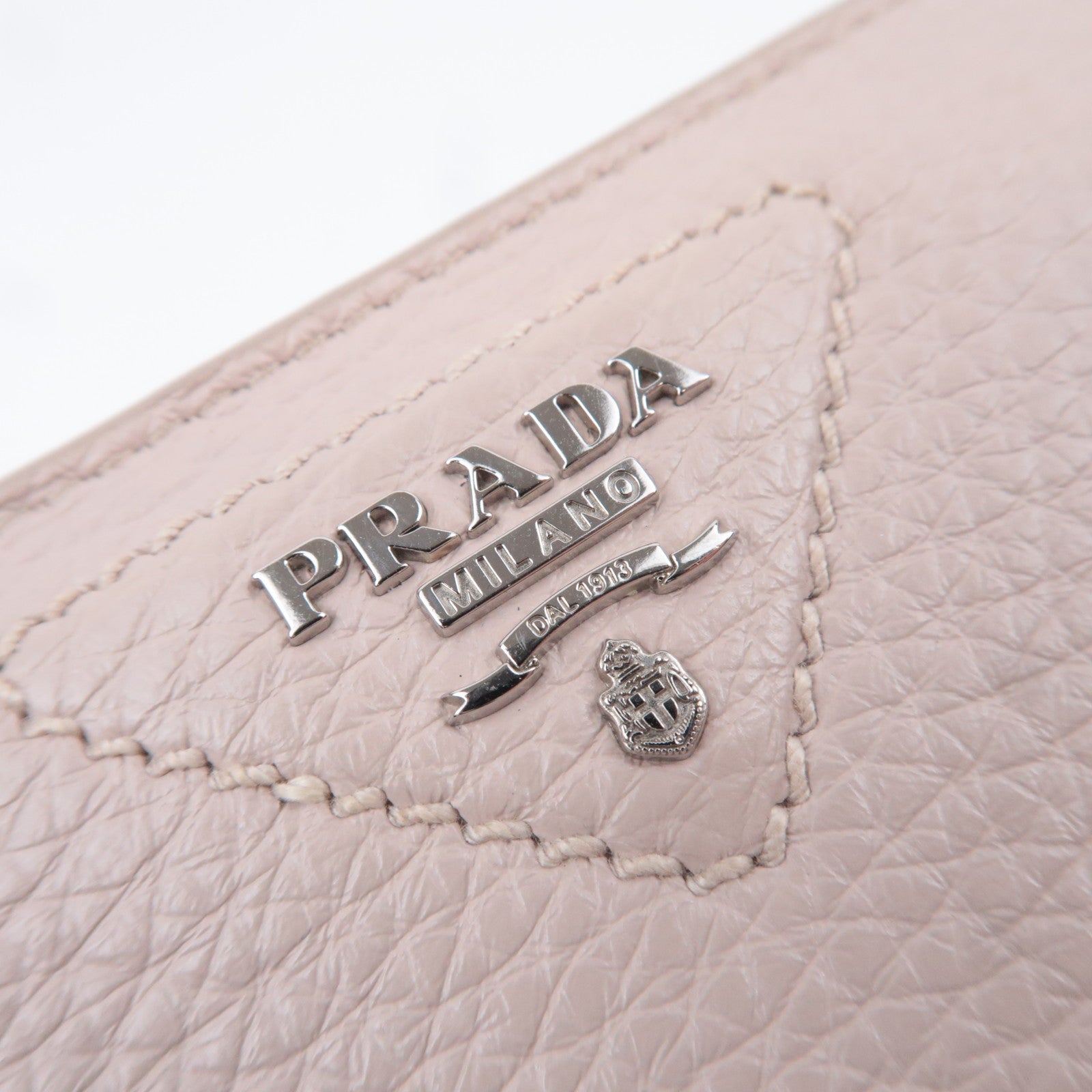 PRADA Triangle Logo Leather Wallet Pink Beige 1ML050