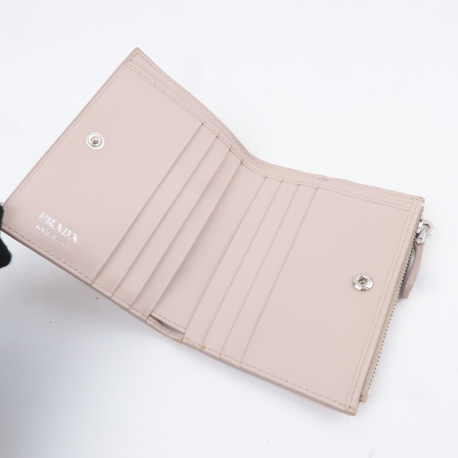 PRADA Triangle Logo Leather Wallet Pink Beige 1ML050