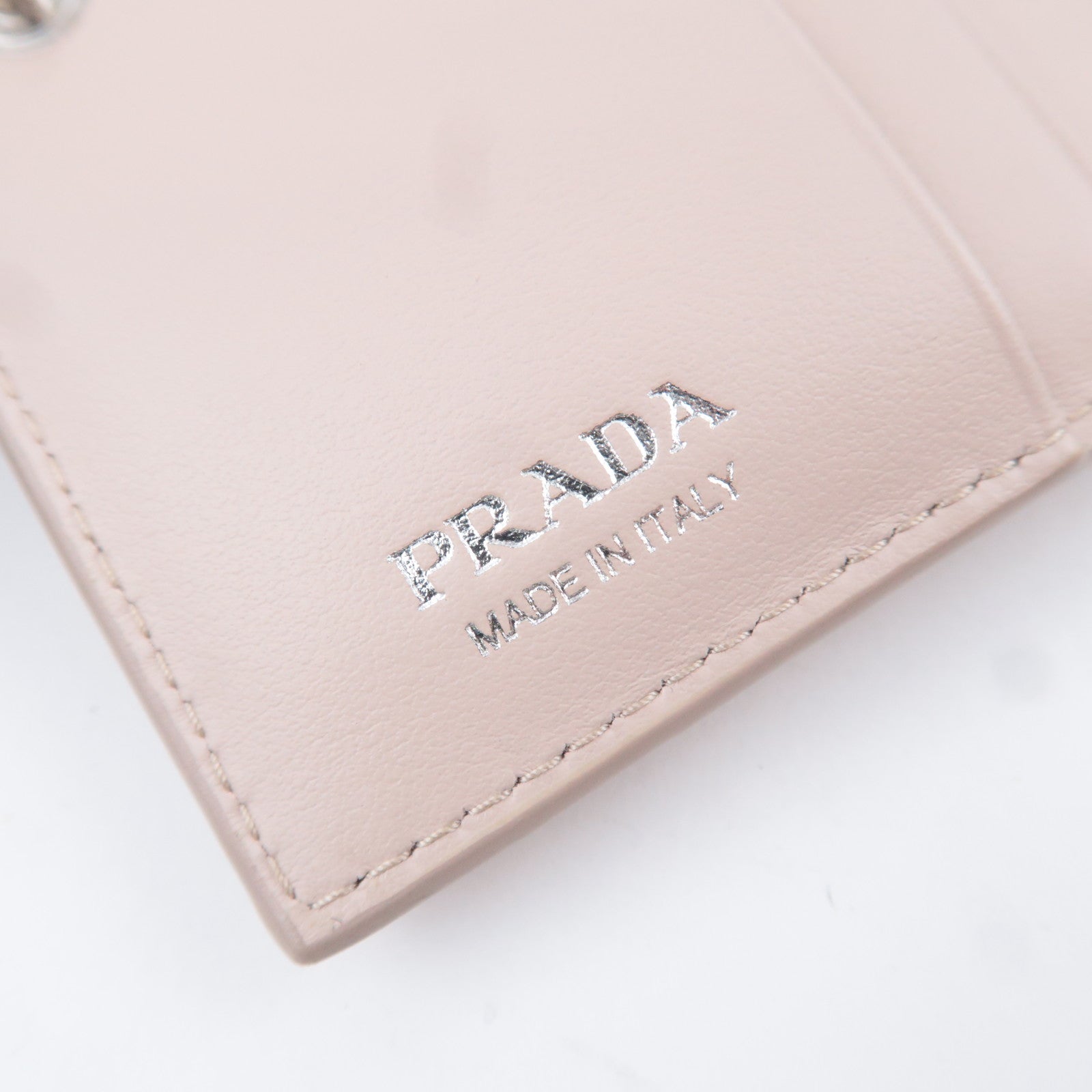 PRADA Triangle Logo Leather Wallet Pink Beige 1ML050
