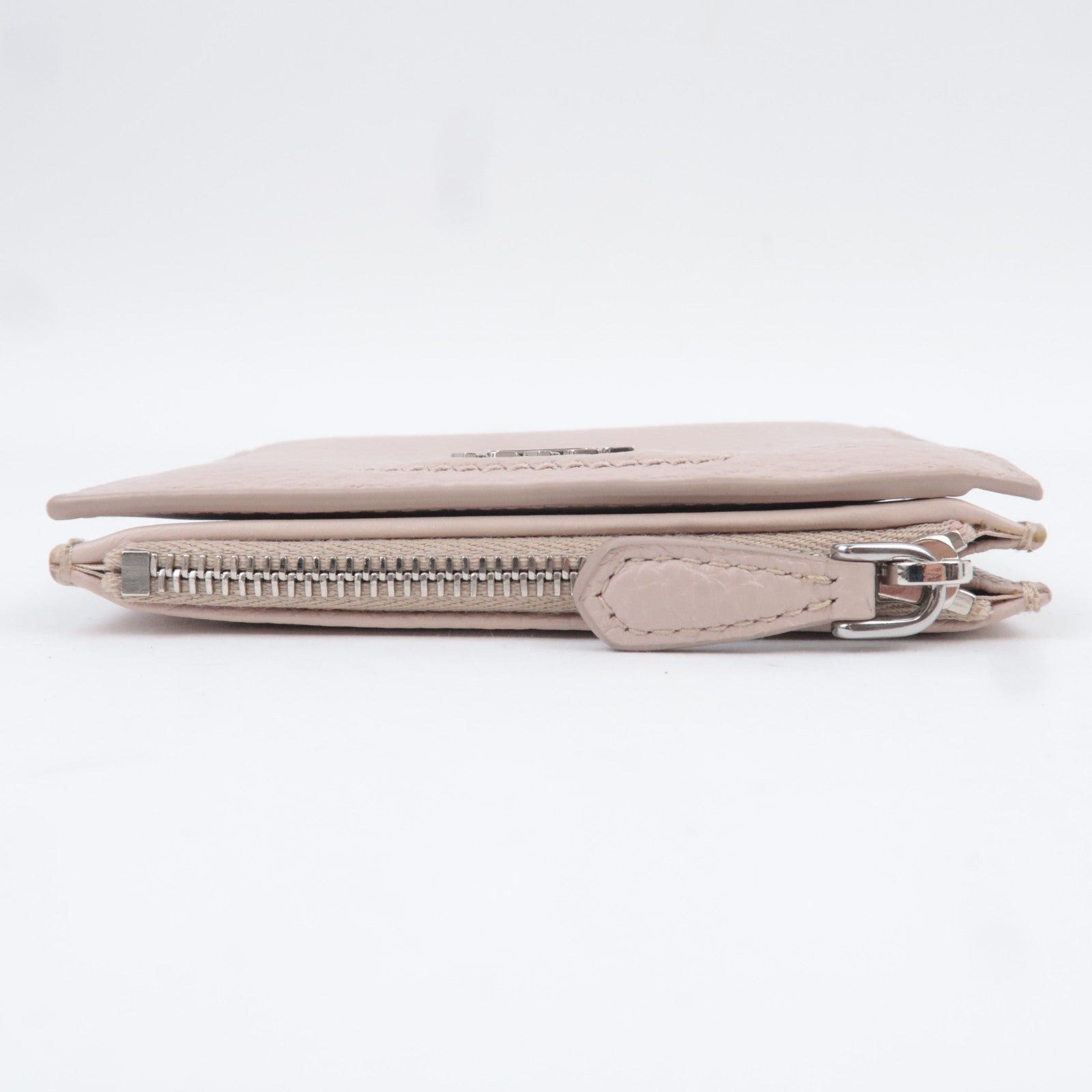 PRADA Triangle Logo Leather Wallet Pink Beige 1ML050