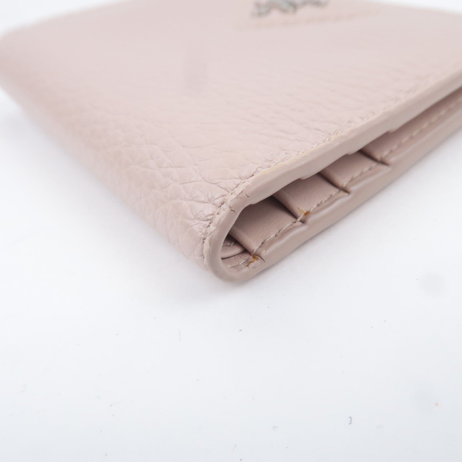 PRADA Triangle Logo Leather Wallet Pink Beige 1ML050