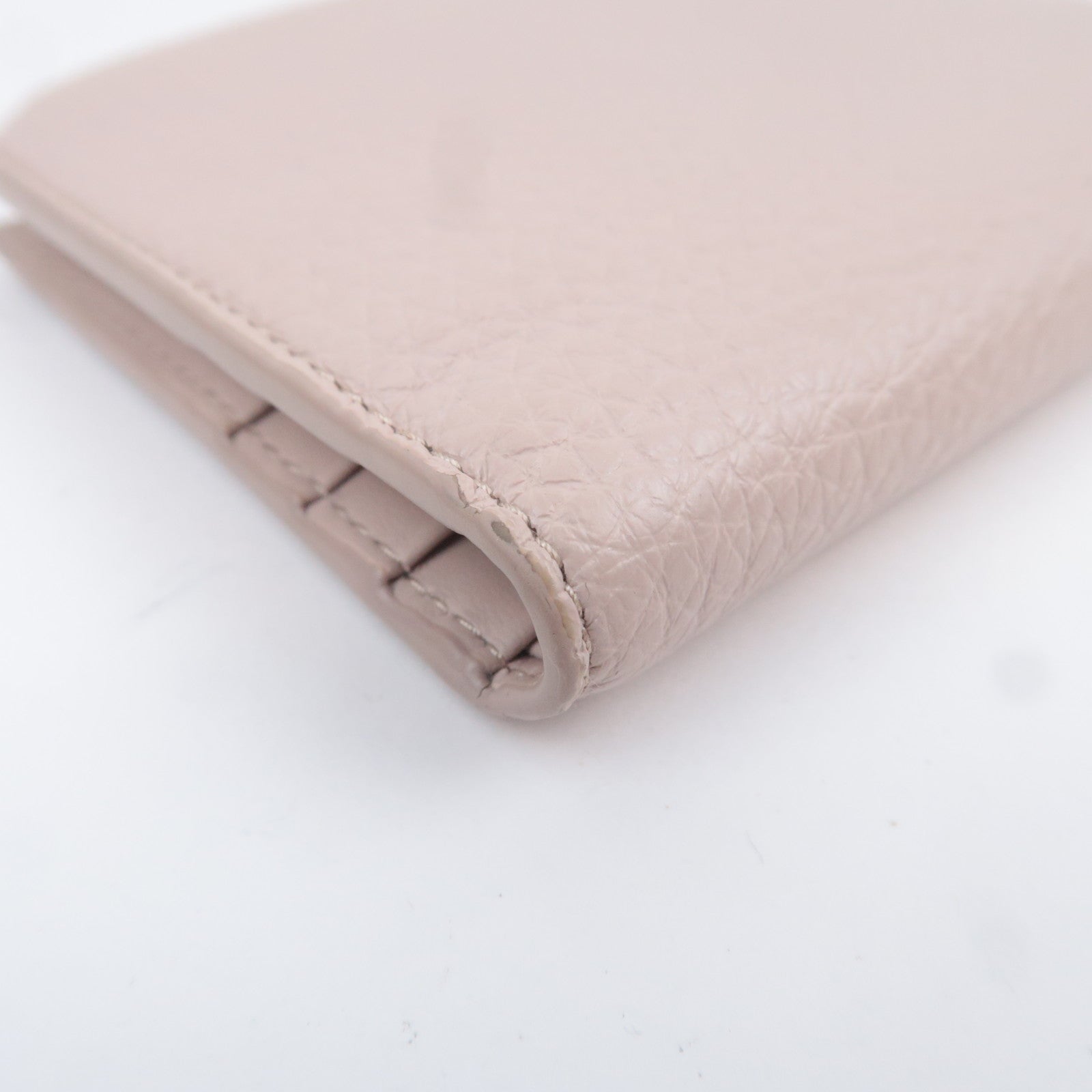 PRADA Triangle Logo Leather Wallet Pink Beige 1ML050