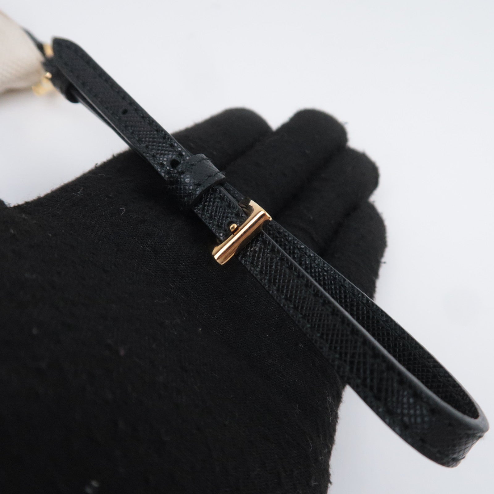 PRADA Canvas Leather Wristlet Pouch Ivory Black