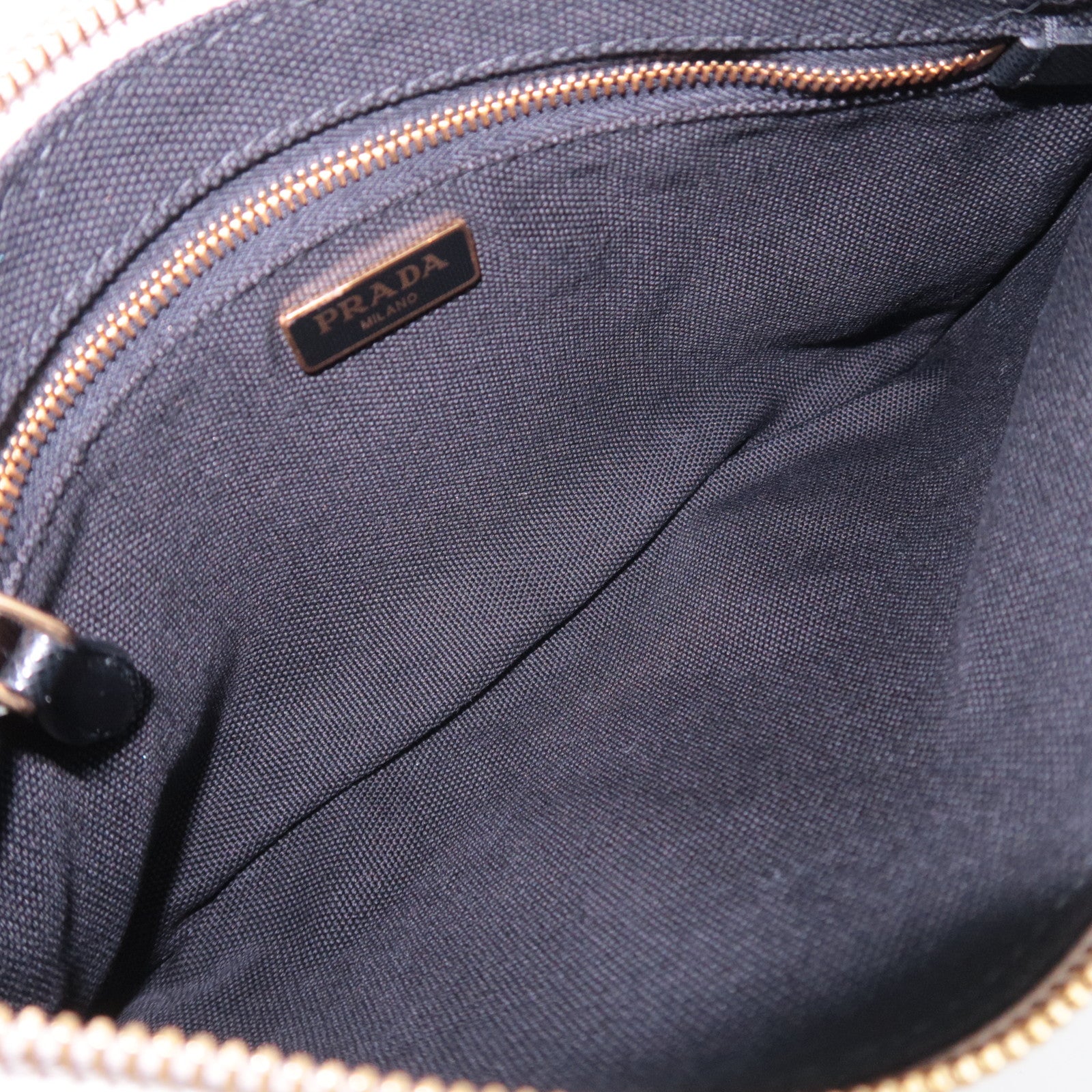 PRADA Canvas Leather Wristlet Pouch Ivory Black