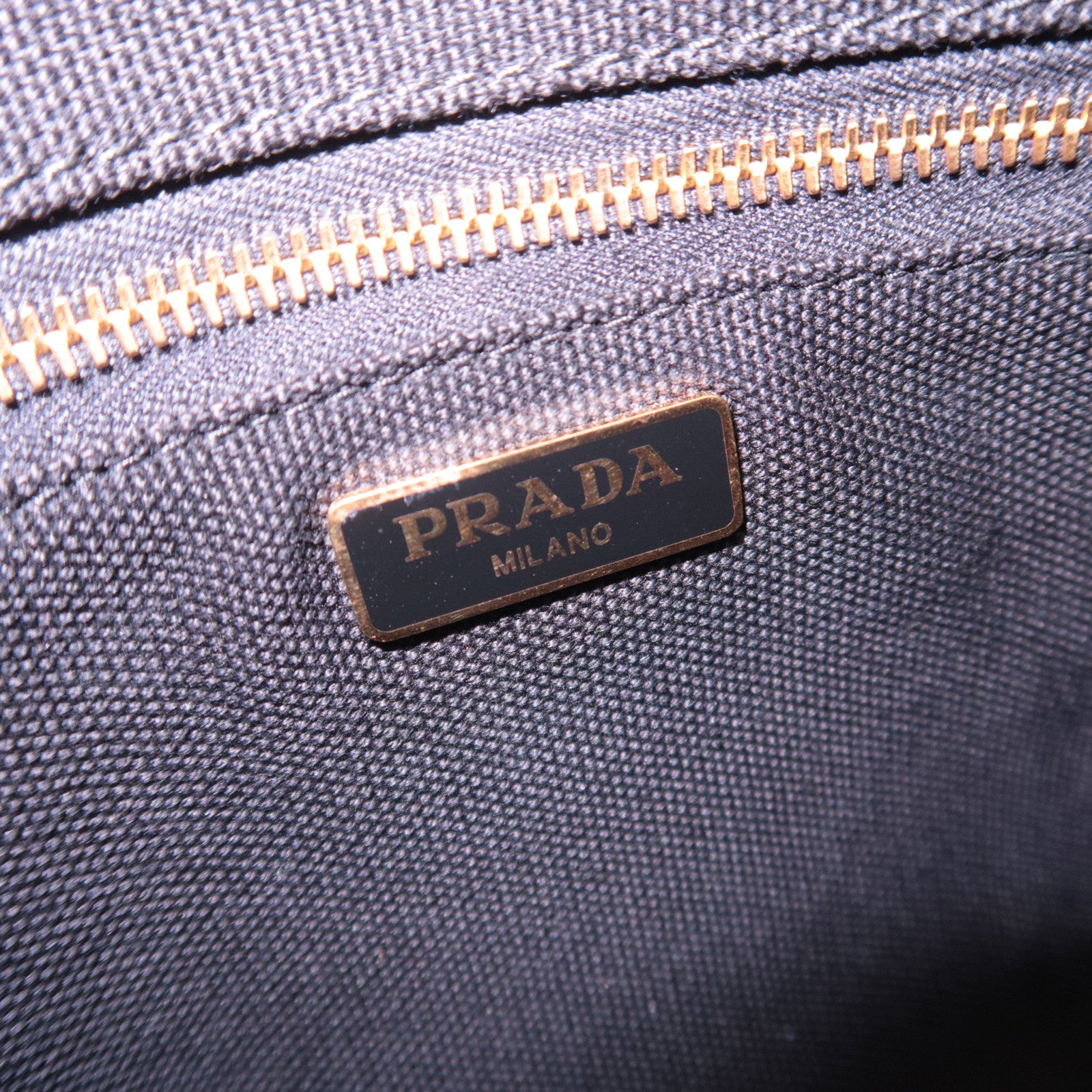 PRADA Canvas Leather Wristlet Pouch Ivory Black