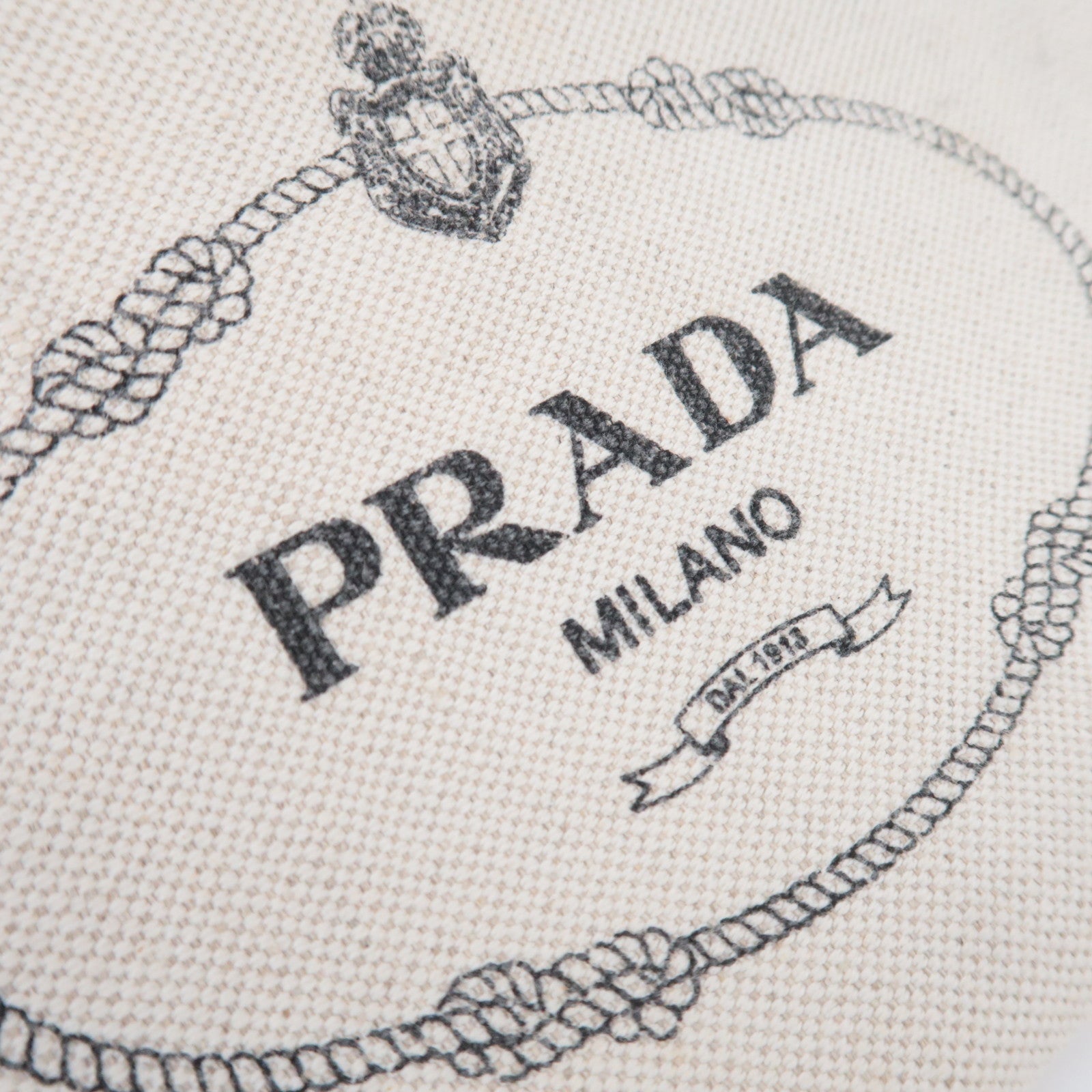 PRADA Canvas Leather Wristlet Pouch Ivory Black
