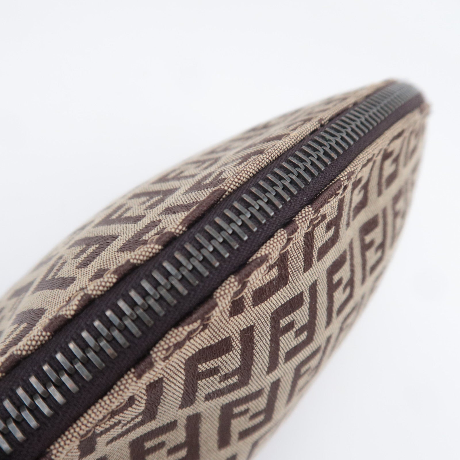 FENDI Zucchino Canvas Leather Pouch Brown 7N0005
