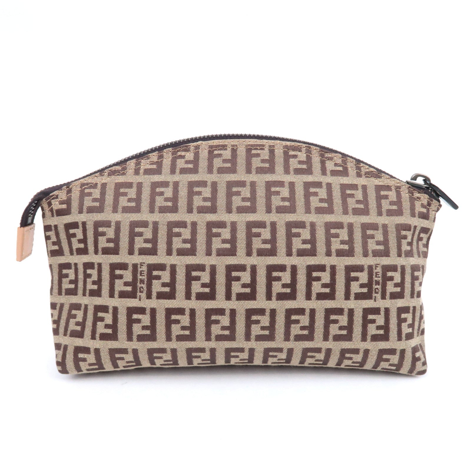 FENDI Zucchino Canvas Leather Pouch Brown 7N0005
