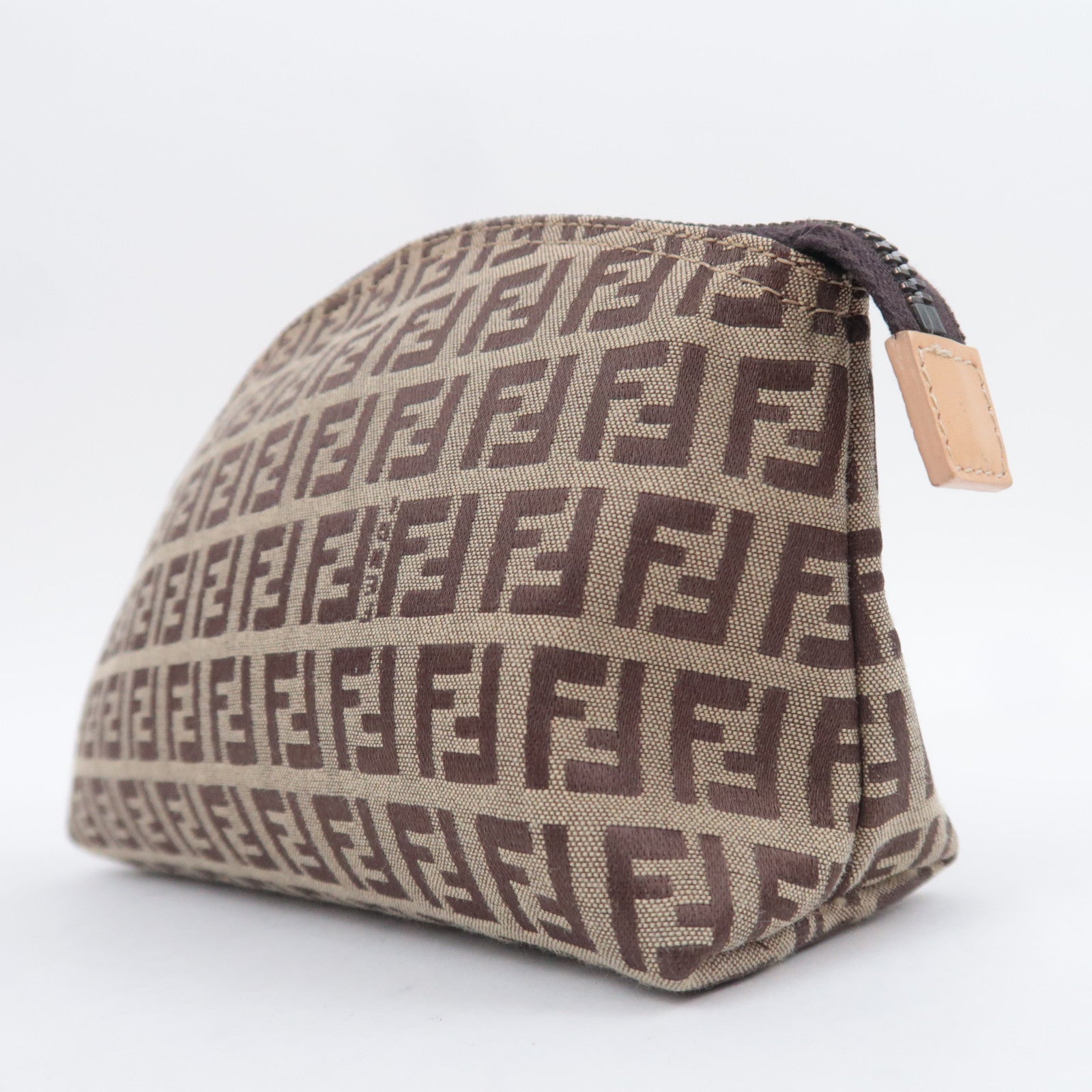 FENDI Zucchino Canvas Leather Pouch Brown 7N0005