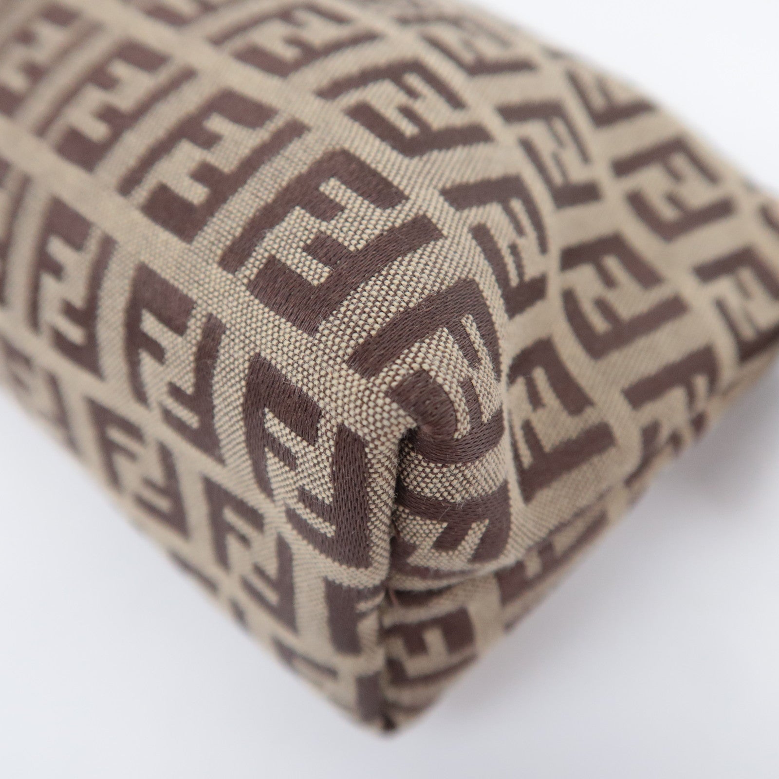 FENDI Zucchino Canvas Leather Pouch Brown 7N0005