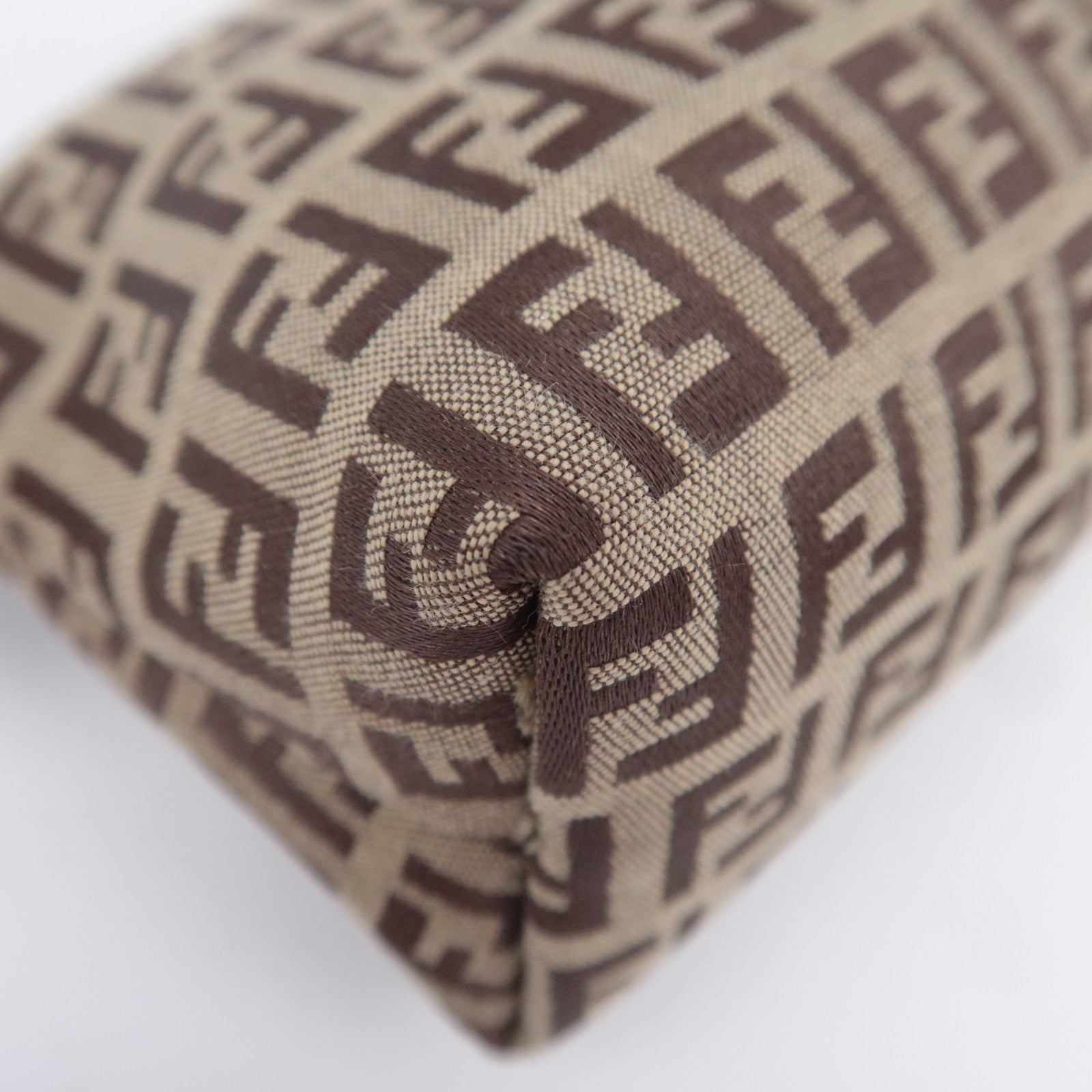FENDI Zucchino Canvas Leather Pouch Brown 7N0005