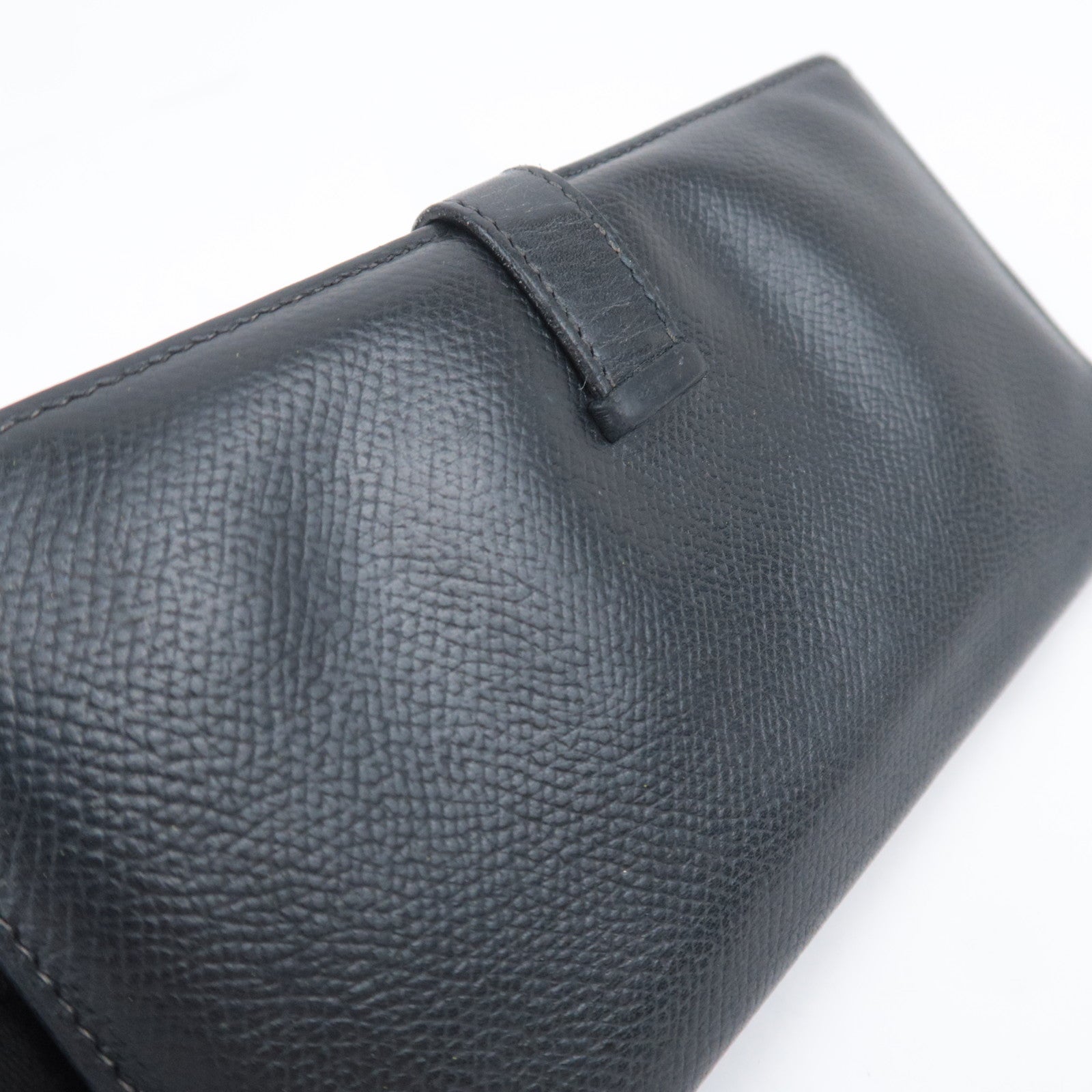 HERMES Bearn Classic Leather Long Wallet □I Stamp (2005) Black Silver HDW