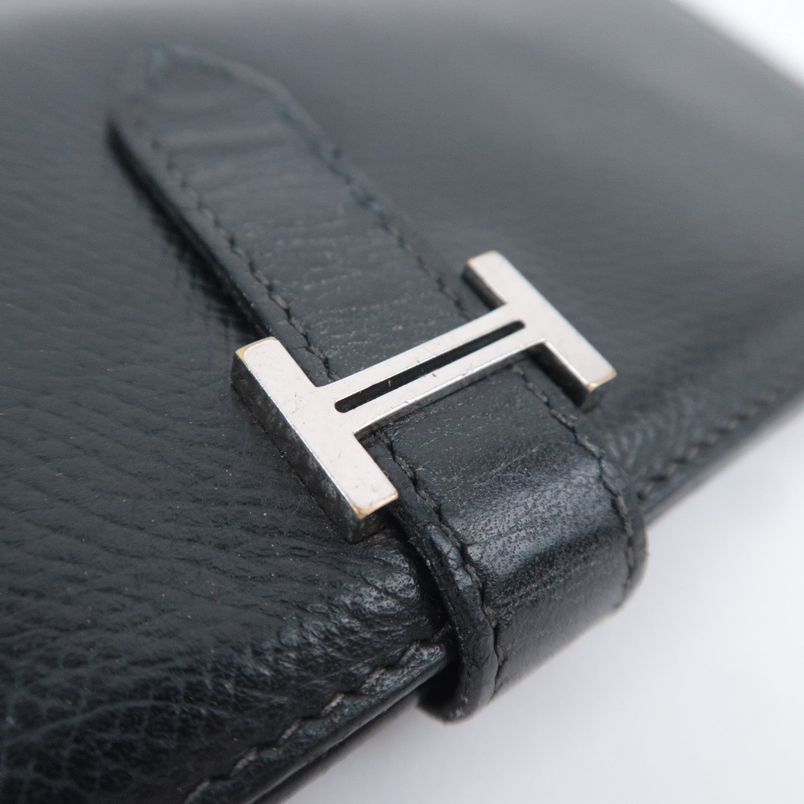 HERMES Bearn Classic Leather Long Wallet □I Stamp (2005) Black Silver HDW