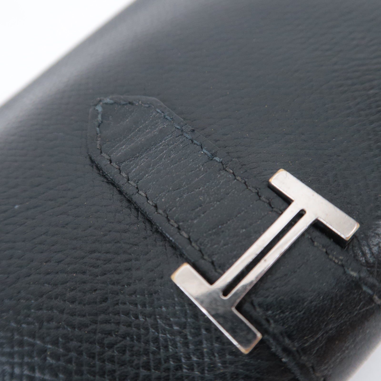HERMES Bearn Classic Leather Long Wallet □I Stamp (2005) Black Silver HDW