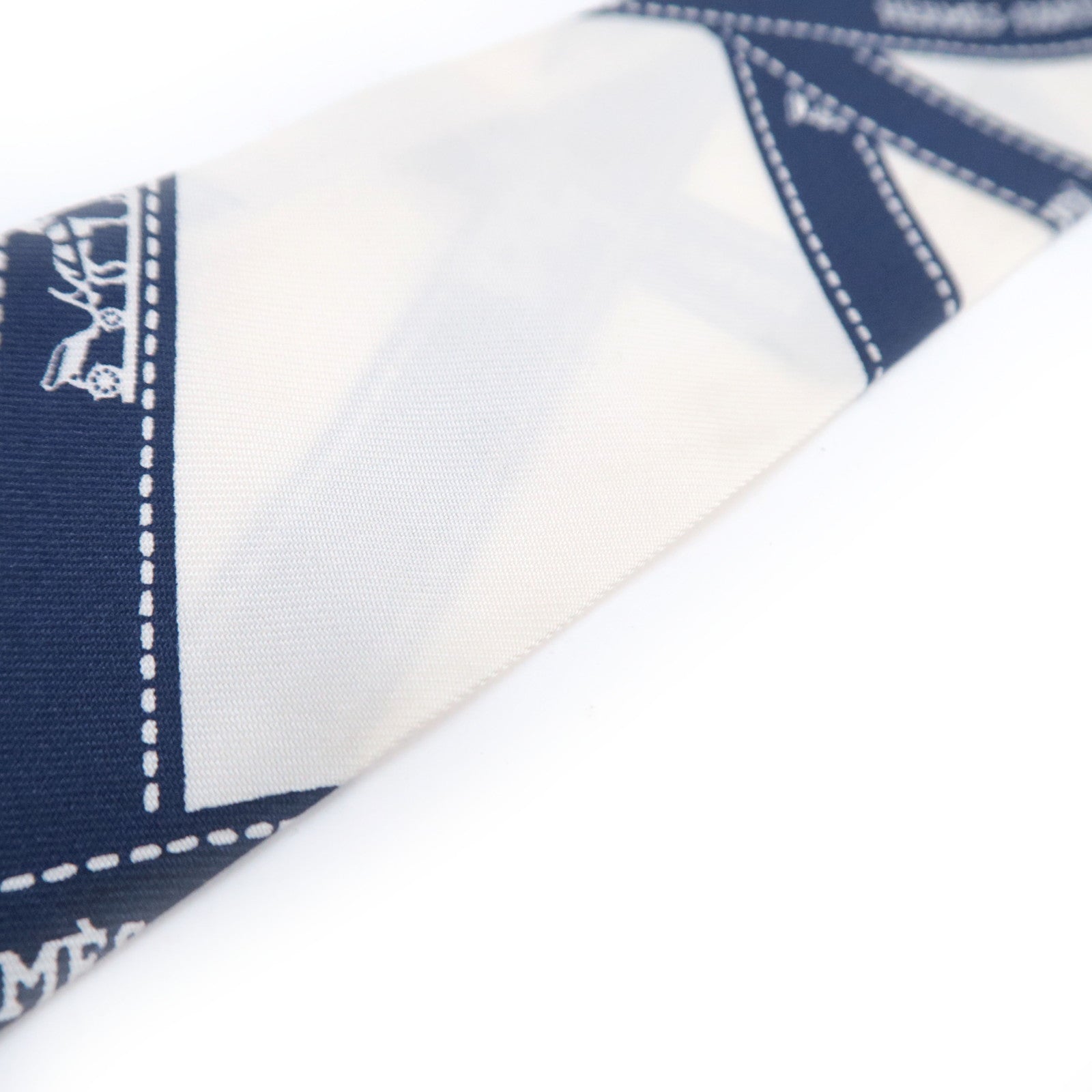 HERMES Twilly Scarf Bolduc 100% Silk Ivory Navy