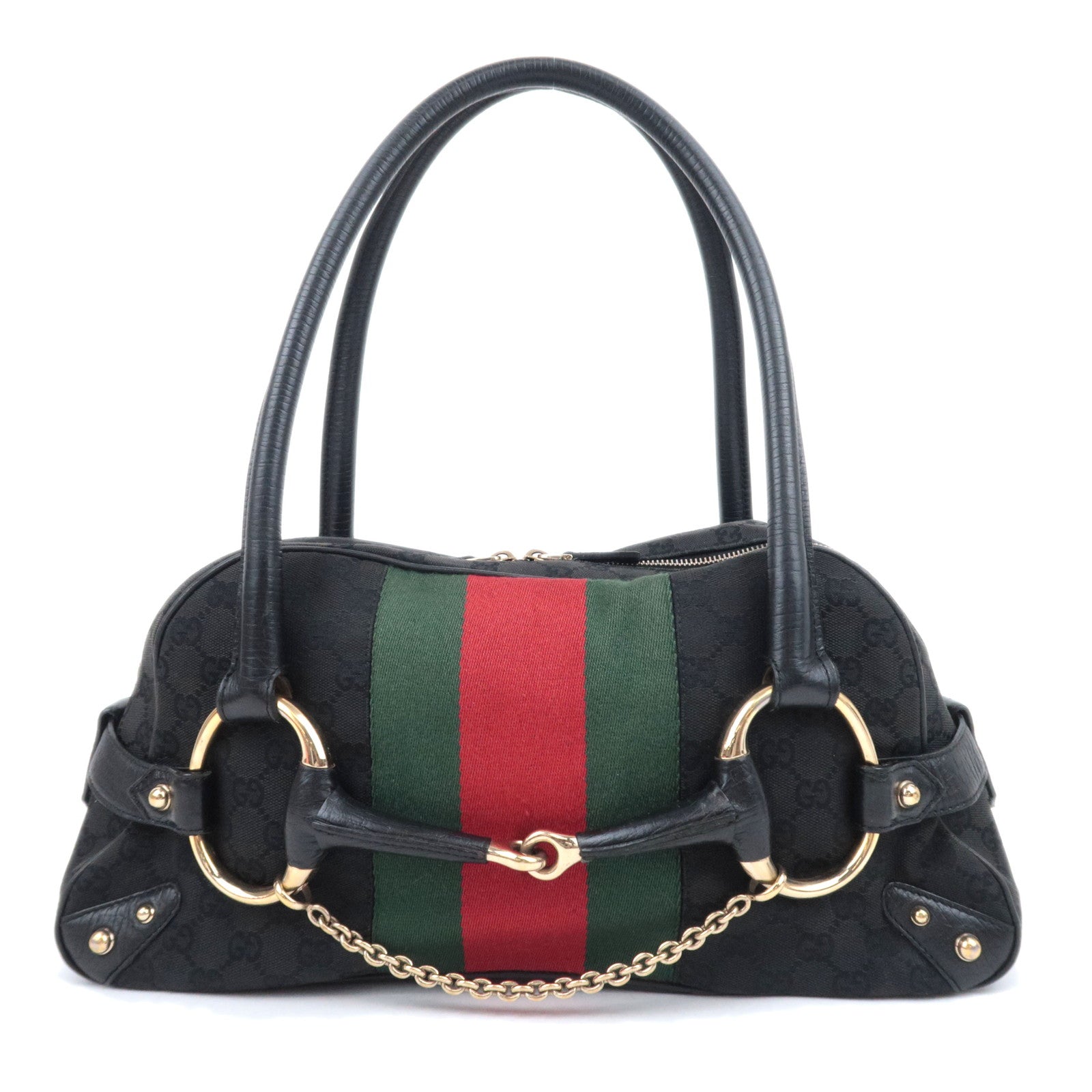 GUCCI Horsebit Sherry GG Canvas Shoulder Bag Black 13109290403