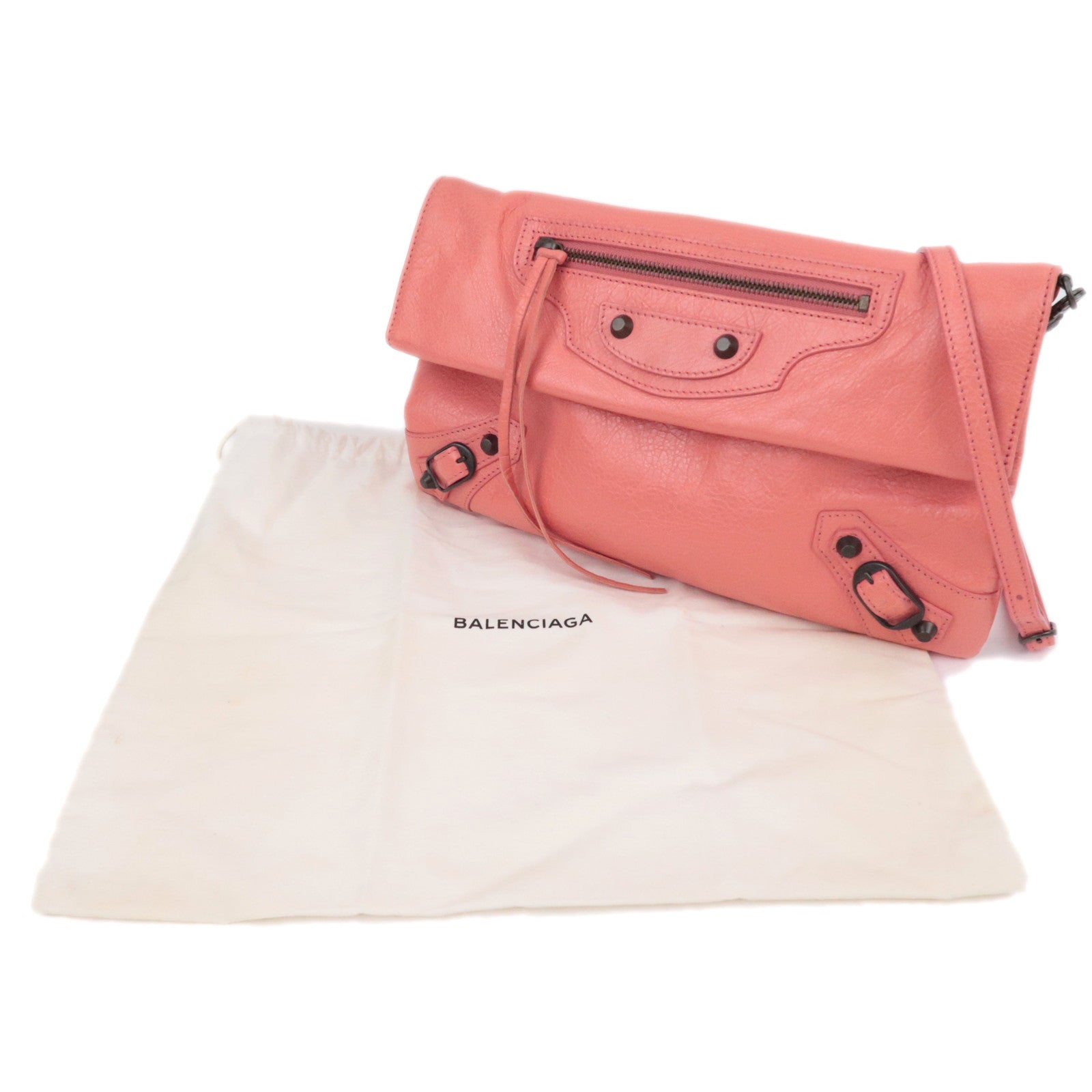 BALENCIAGA Classic Envelope 2Way Leather Shoulder Clutch Bag Pink 319376