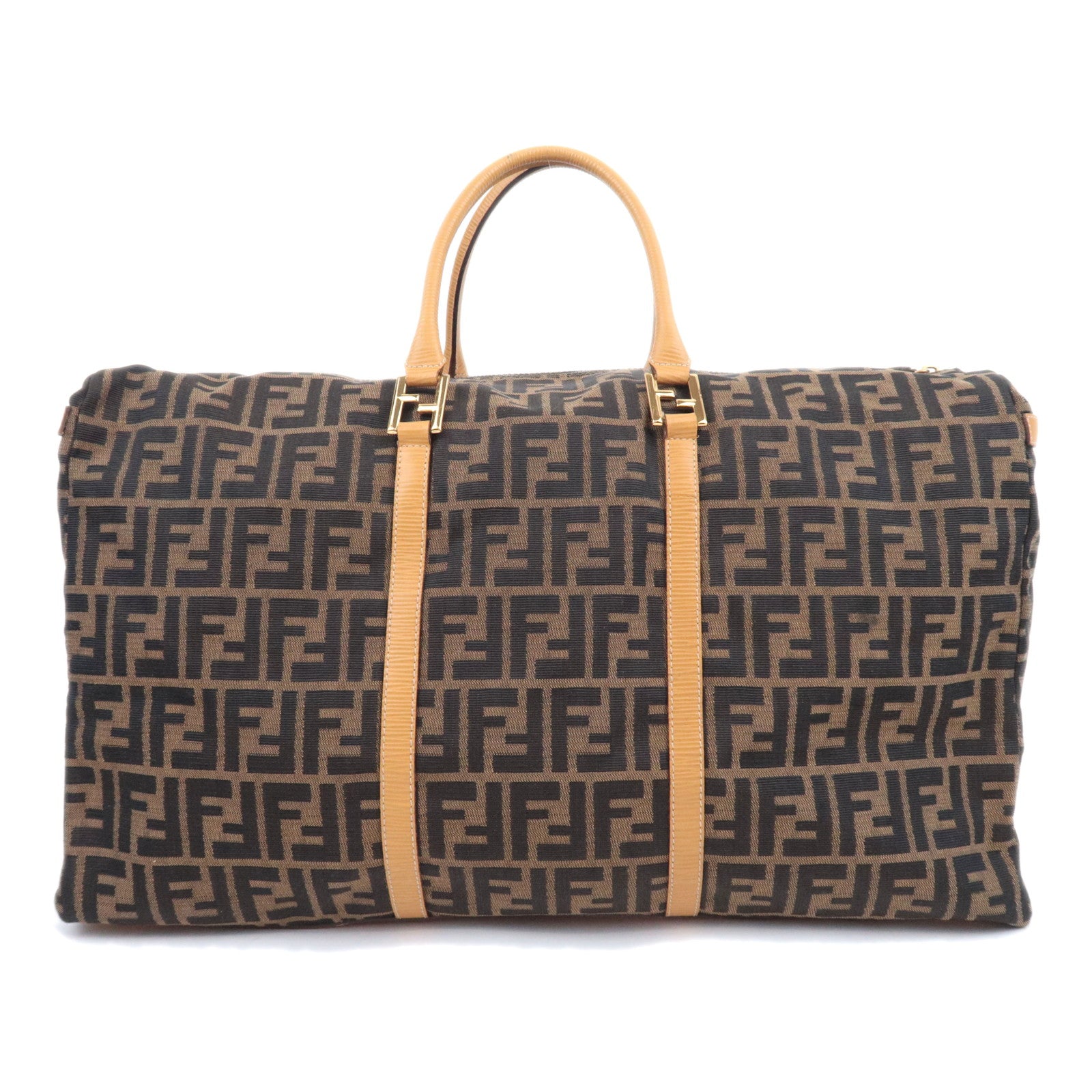 FENDI Zucca Canvas Leather Boston Bag Brown