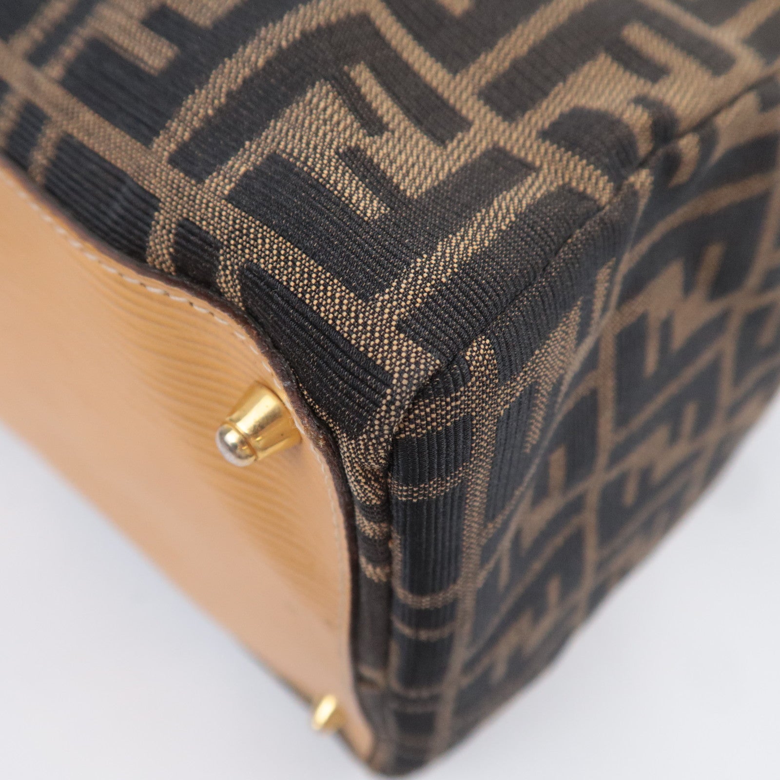 FENDI Zucca Canvas Leather Boston Bag Brown