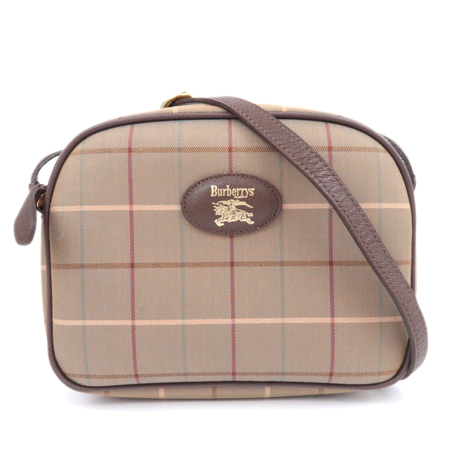 BURBERRY burberrys Plaid Canvas Leather Shoulder Bag90418