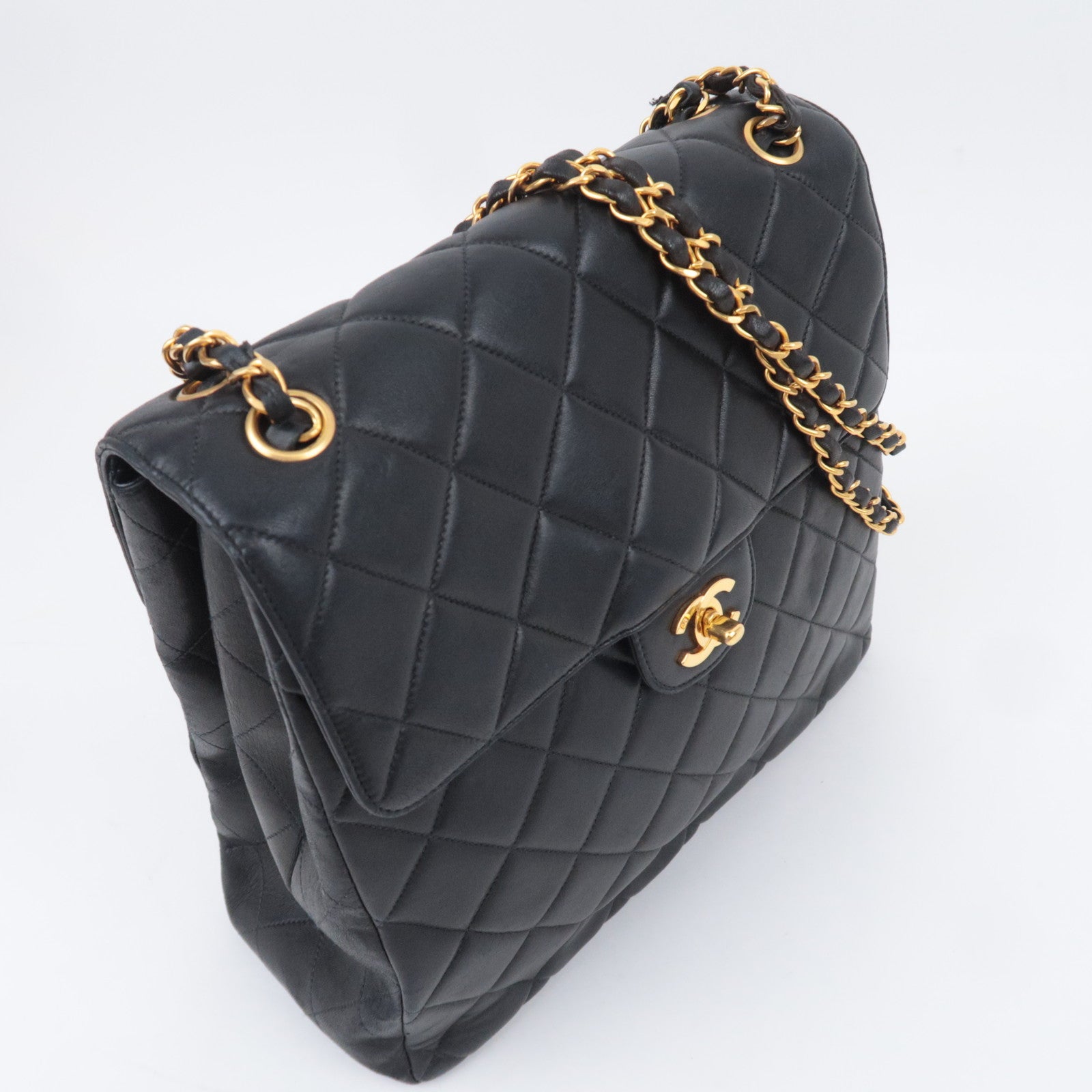 CHANEL Matelasse Double Face Chain Shoulder Bag Lambskin Black Gold HDW