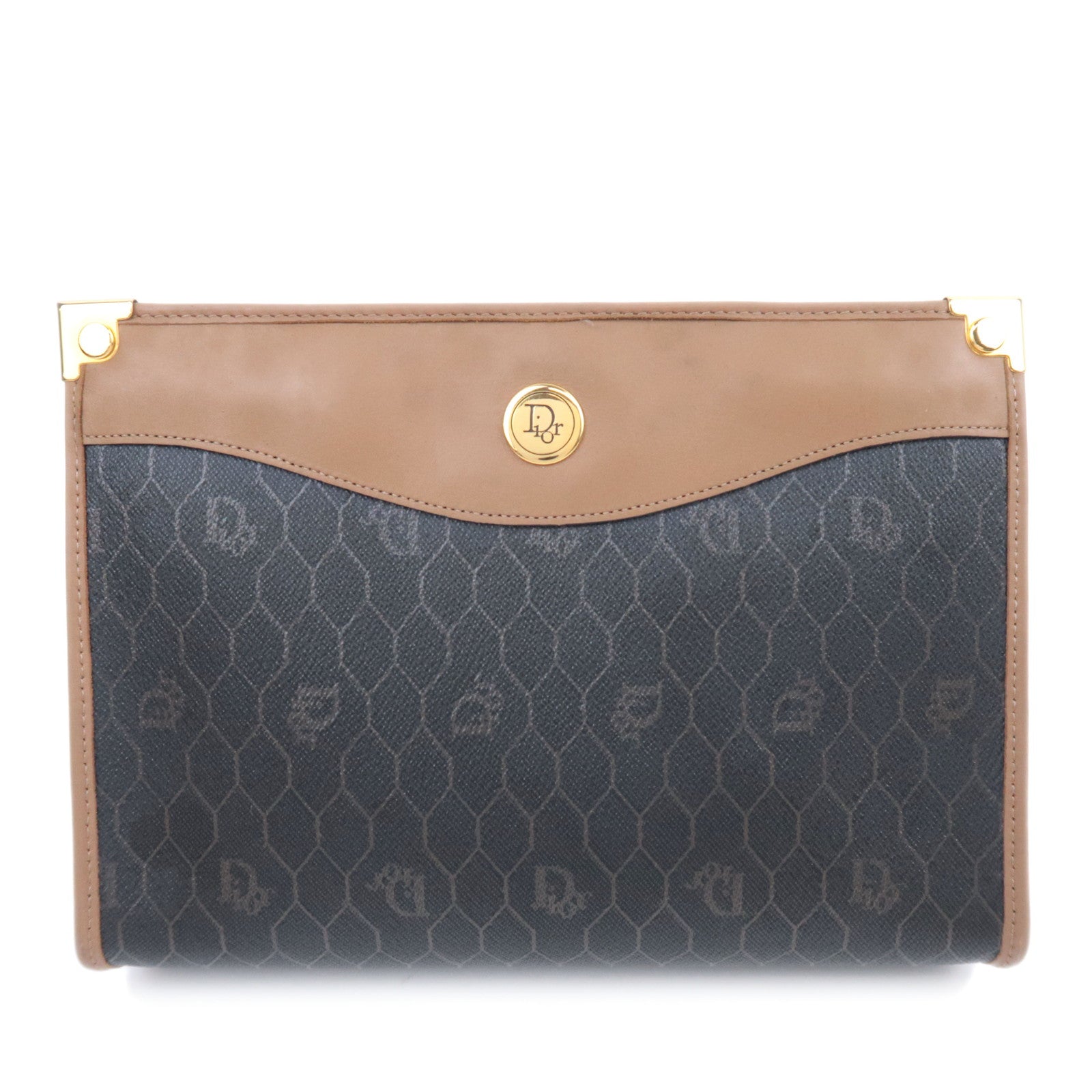 Christian Dior Honeycomb PVC Leather Clutch Bag Black90424