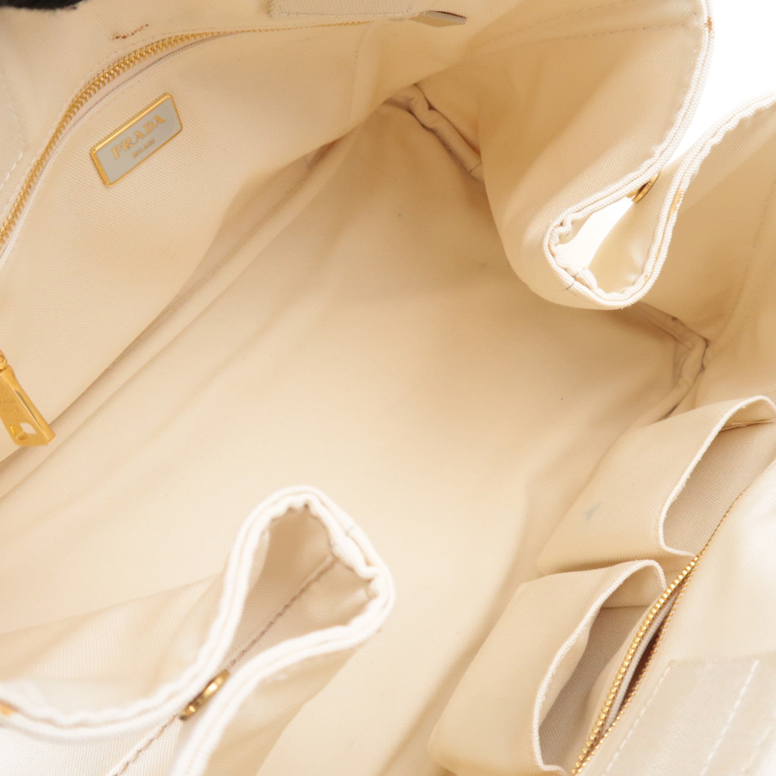 PRADA Canapa L Size Canvas Tote Bag Ivory