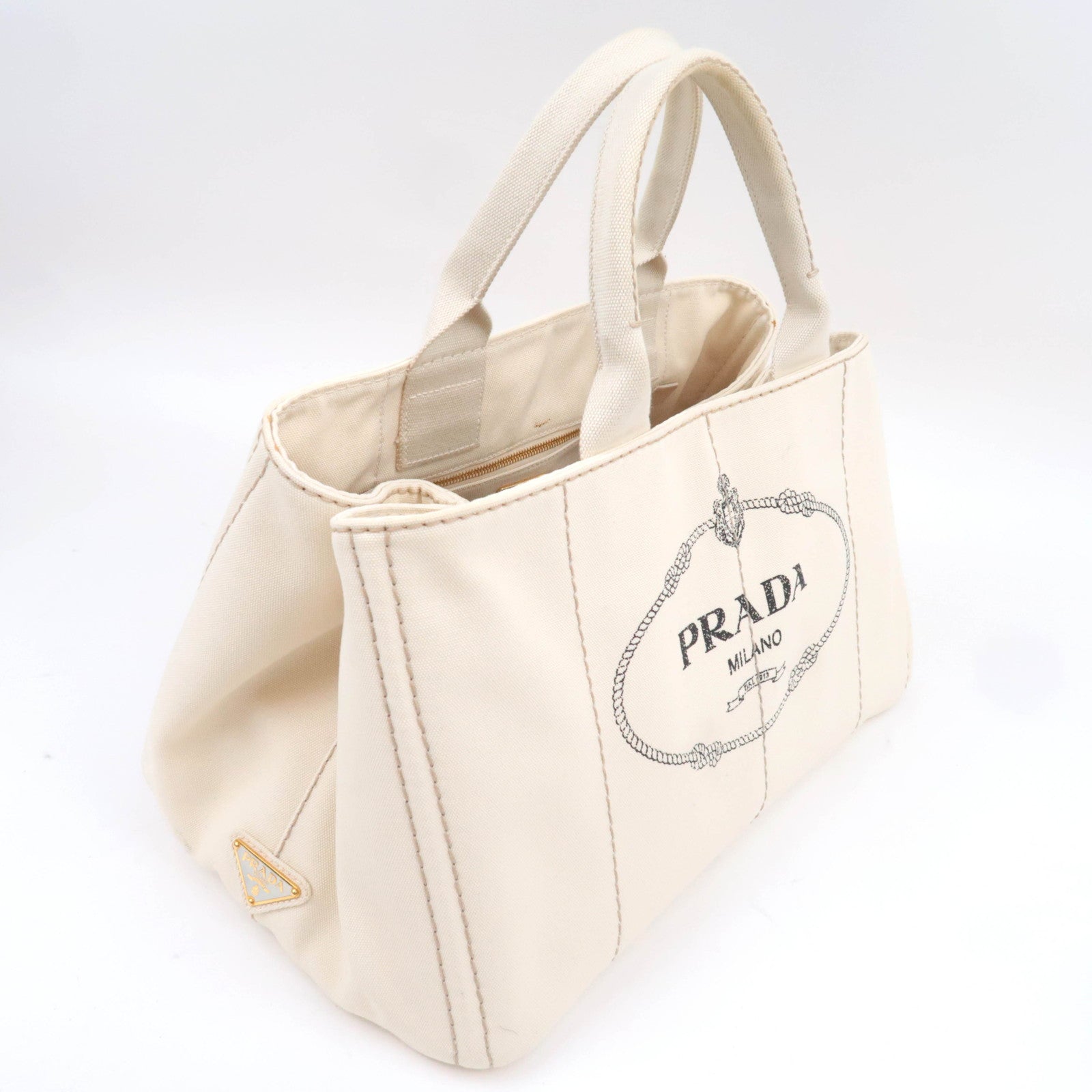 PRADA Canapa L Size Canvas Tote Bag Ivory