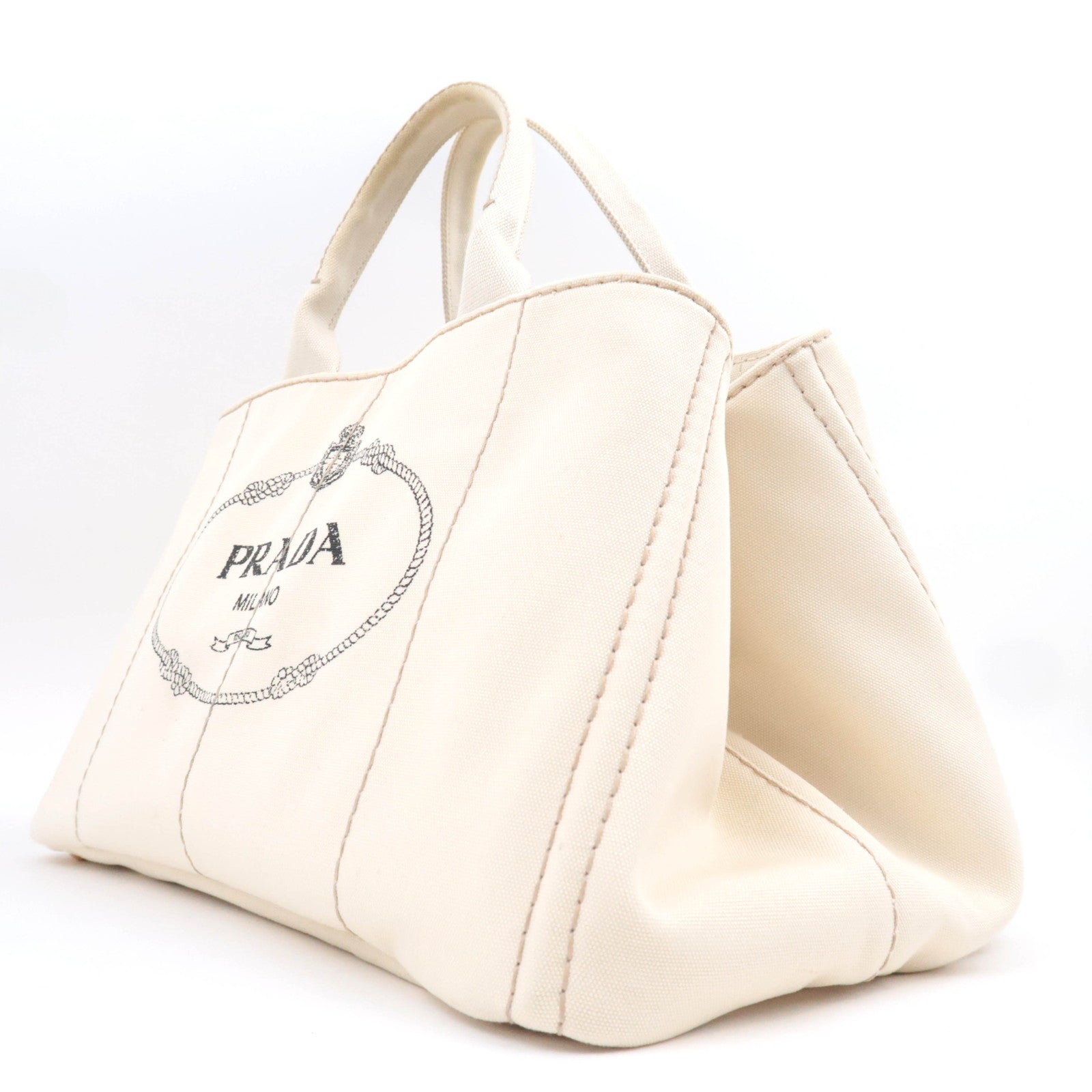 PRADA Canapa L Size Canvas Tote Bag Ivory