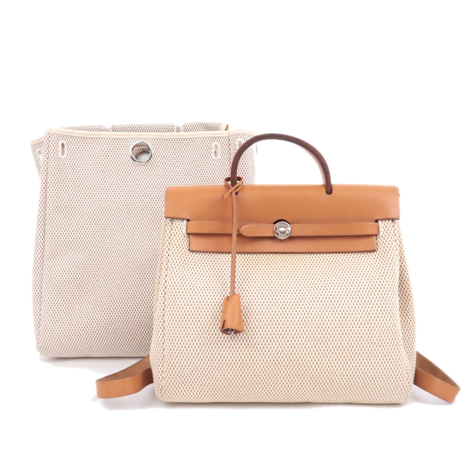HERMES Her Bag A Dos PM Canvas Backpack □H Stamp (2004) Beige90494