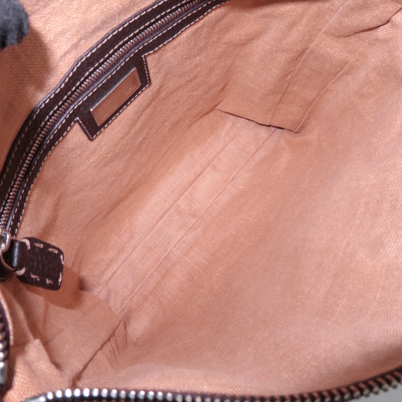 FENDI Selleria Zucca Canvas Leather Shoulder Bag Brown Black 8BT109