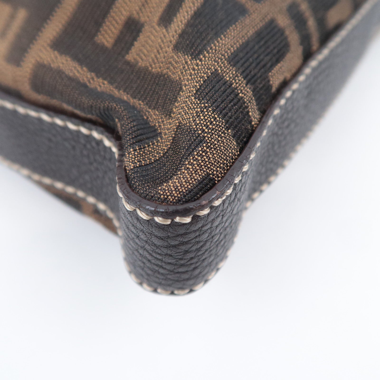 FENDI Selleria Zucca Canvas Leather Shoulder Bag Brown Black 8BT109