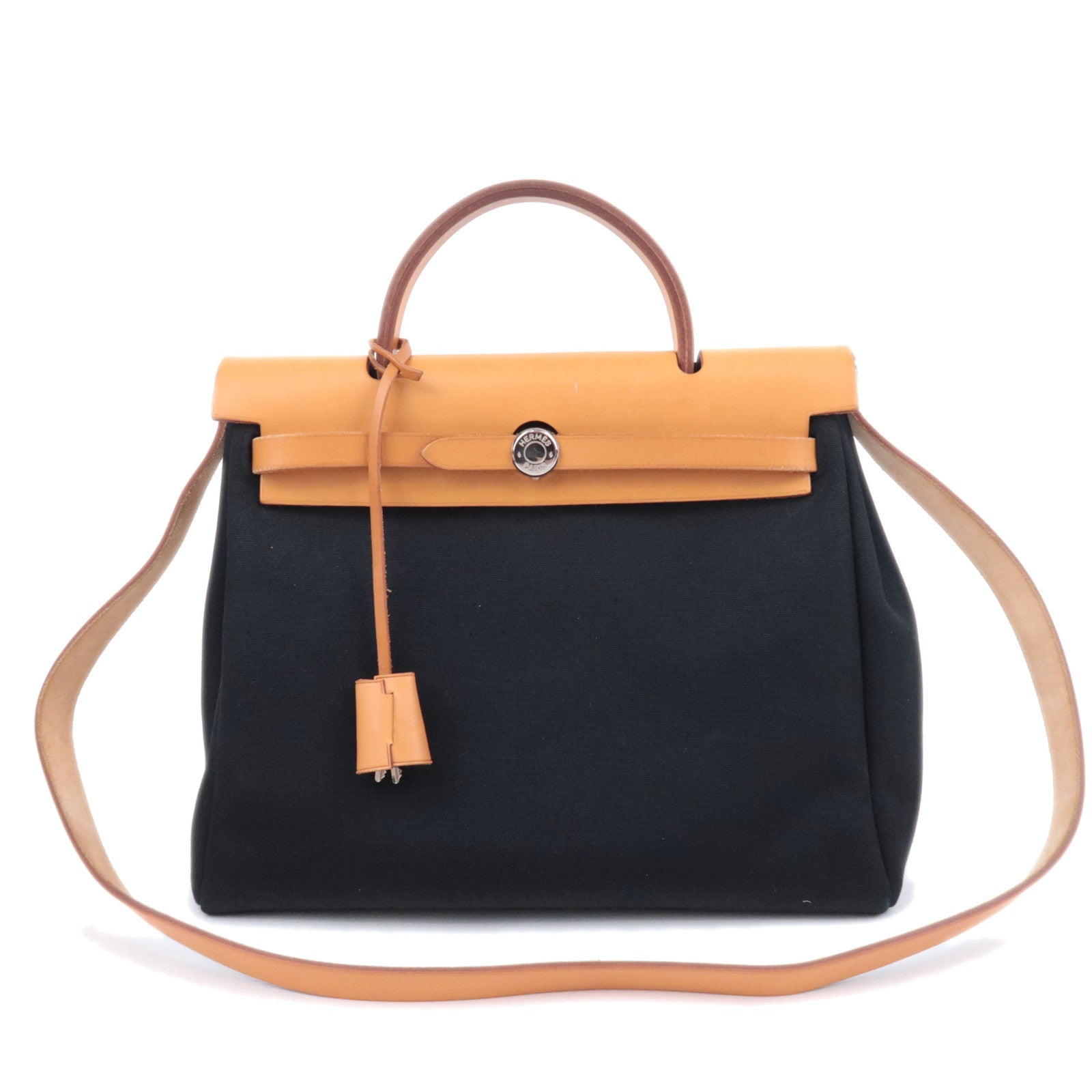HERMES Her Bag PM 2Way Canvas Shoulder Bag □G Stamp (2003) Black90500