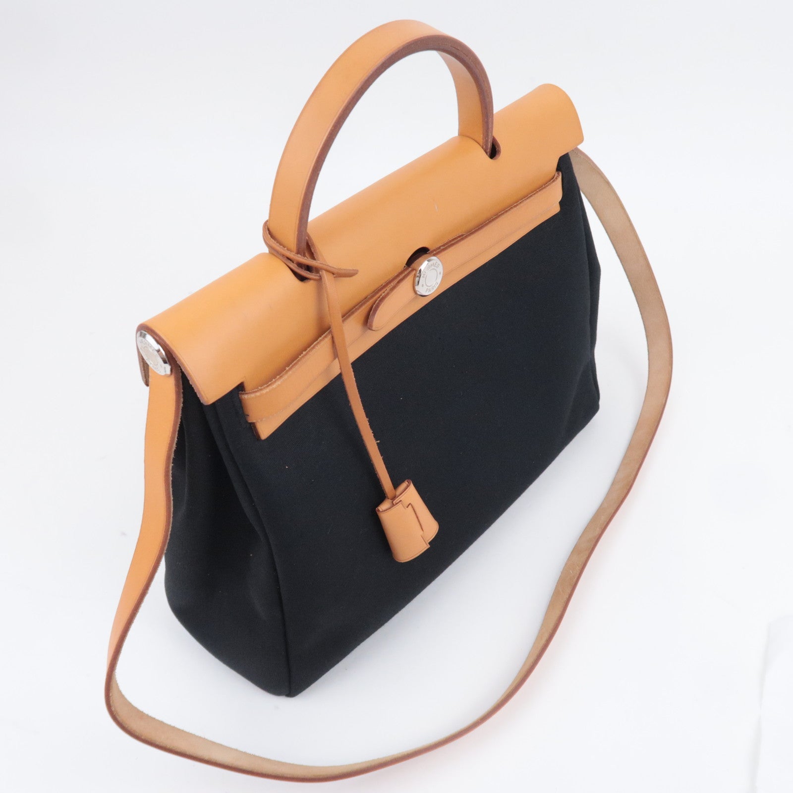 HERMES Her Bag PM 2Way Canvas Shoulder Bag □G Stamp (2003) Black