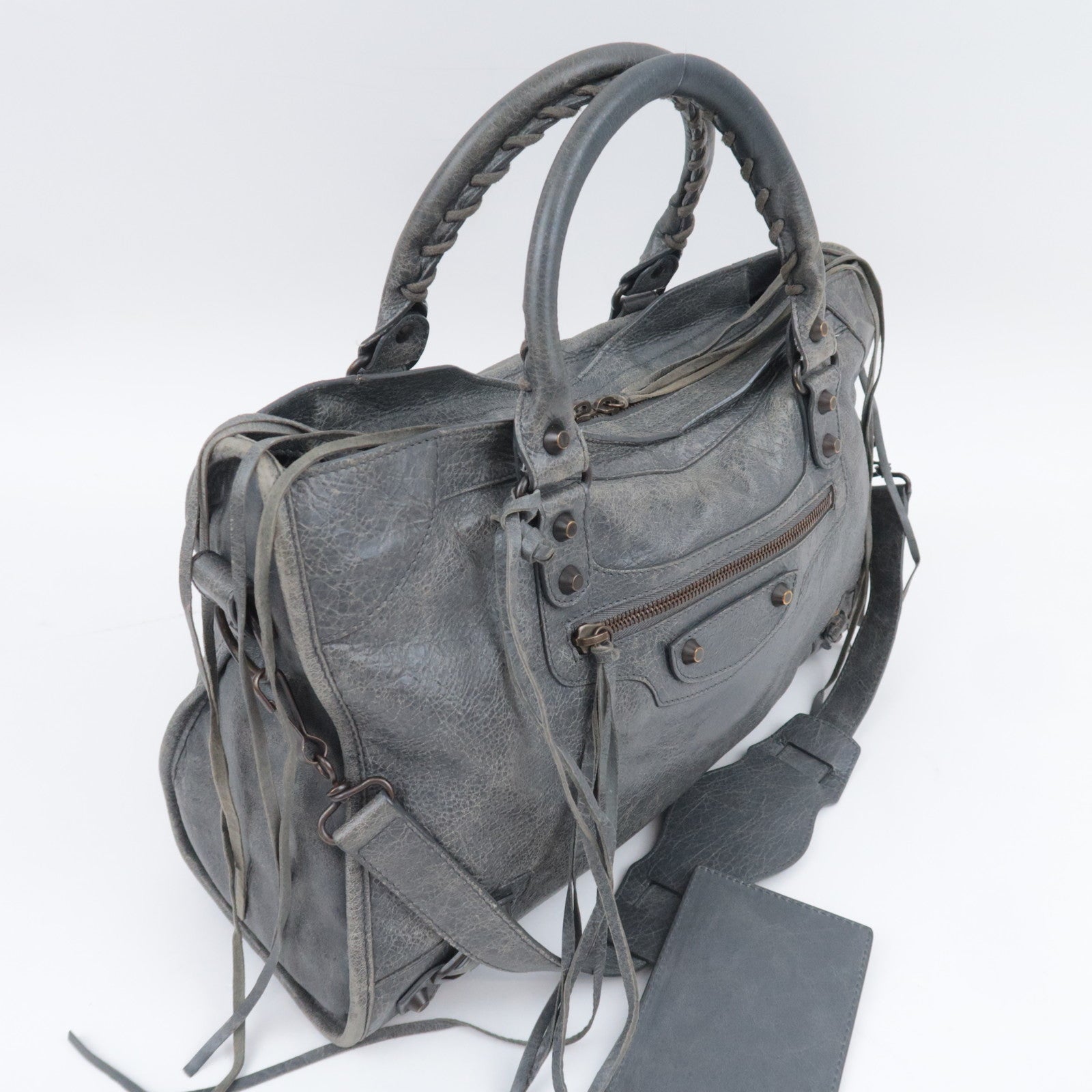 BALENCIAGA The City 2Way Leather Shoulder Bag Gray 115748