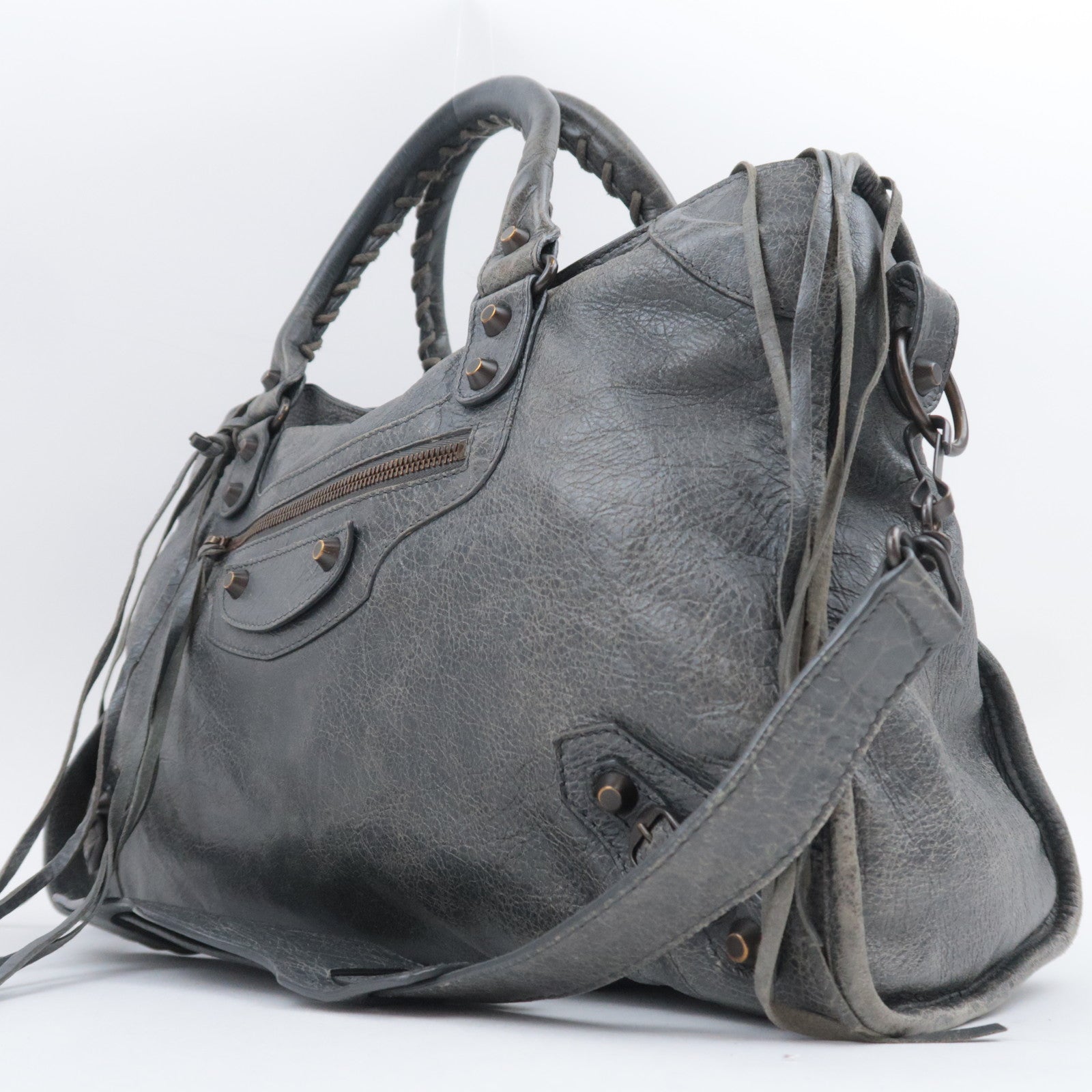 BALENCIAGA The City 2Way Leather Shoulder Bag Gray 115748