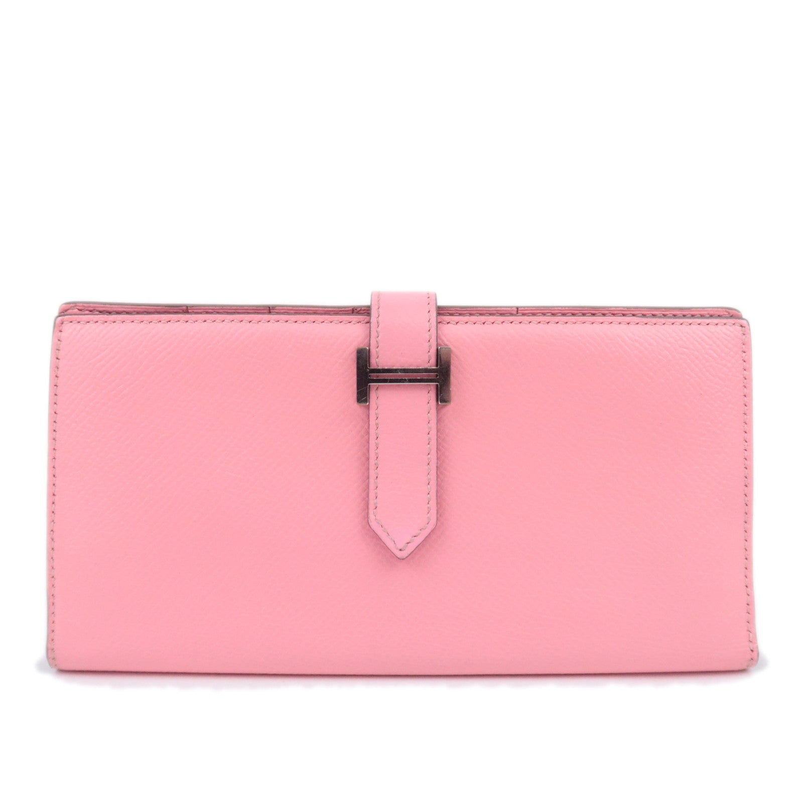 HERMES Bearn Soufflet Long Wallet □R Stamp (2014) Veau Epsom Pink Silver HDW90525