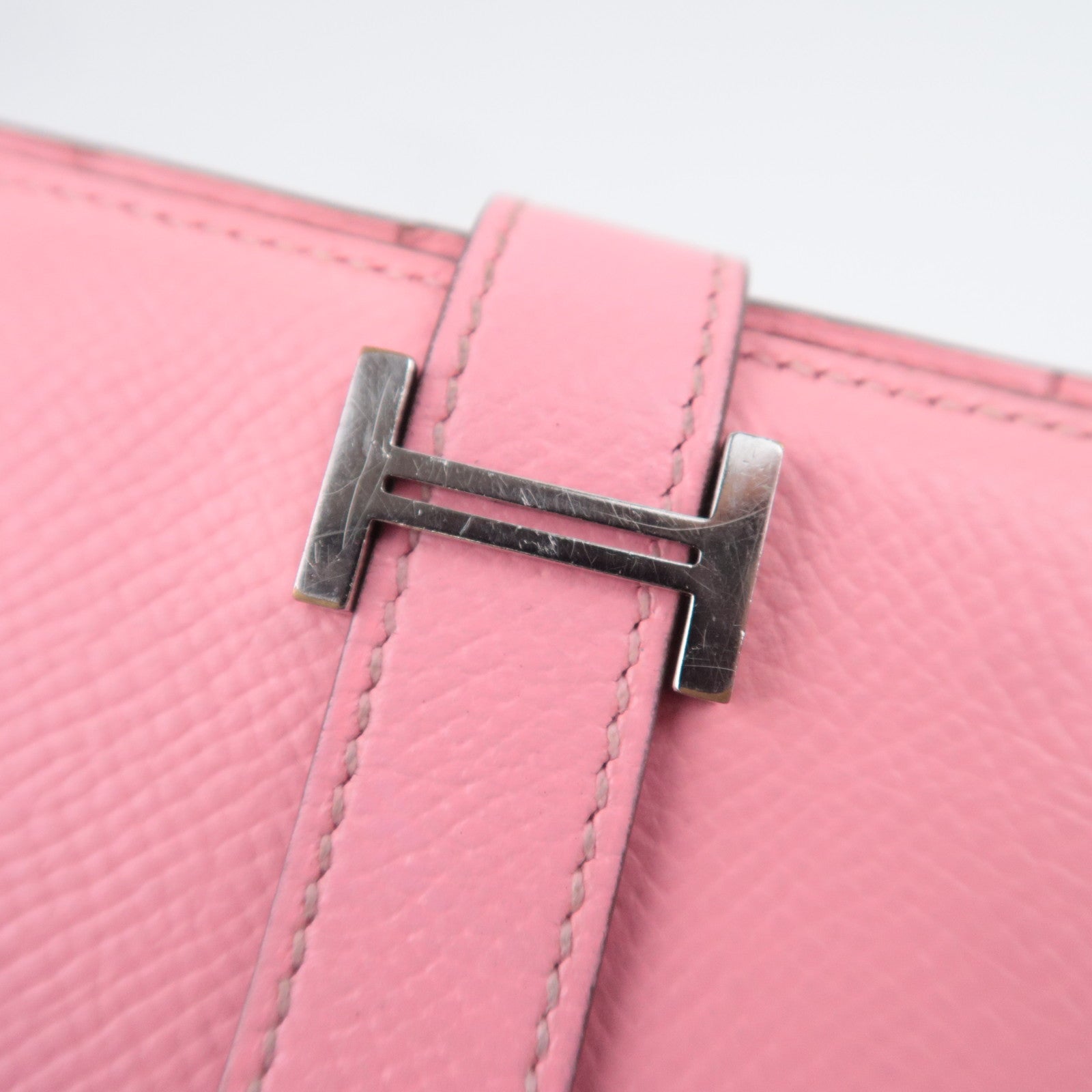HERMES Bearn Soufflet Long Wallet □R Stamp (2014) Veau Epsom Pink Silver HDW