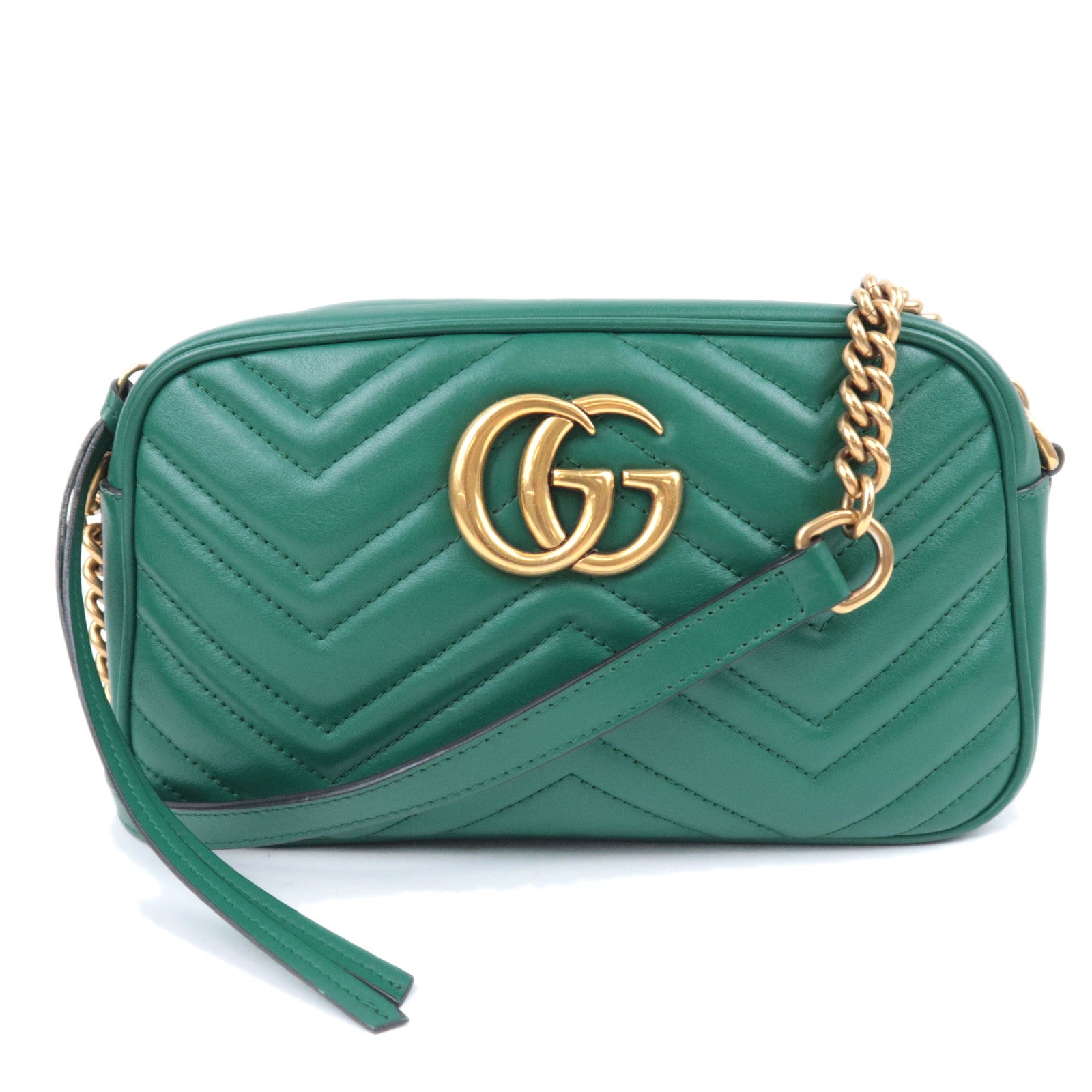GUCCI GG Marmont Chain Leather Shoulder Bag Green 44763290542
