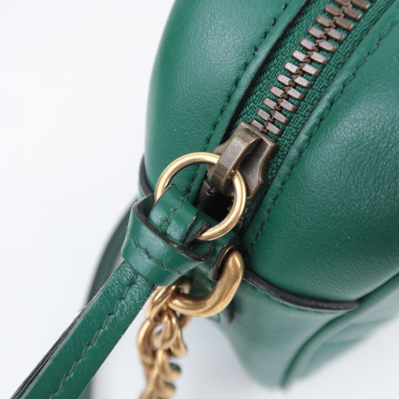 GUCCI GG Marmont Chain Leather Shoulder Bag Green 447632