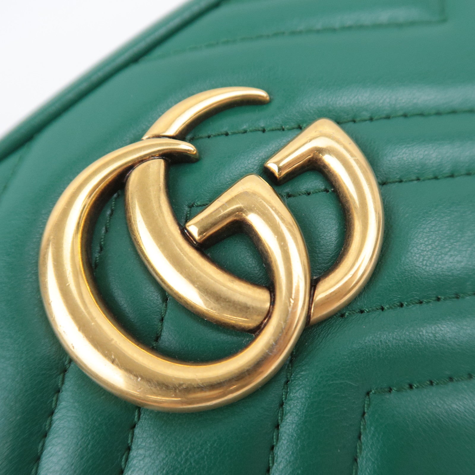 GUCCI GG Marmont Chain Leather Shoulder Bag Green 447632