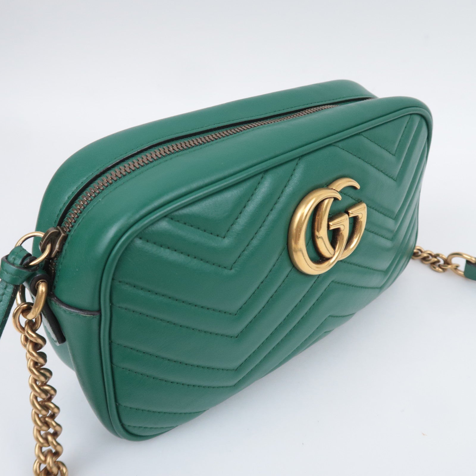 GUCCI GG Marmont Chain Leather Shoulder Bag Green 447632
