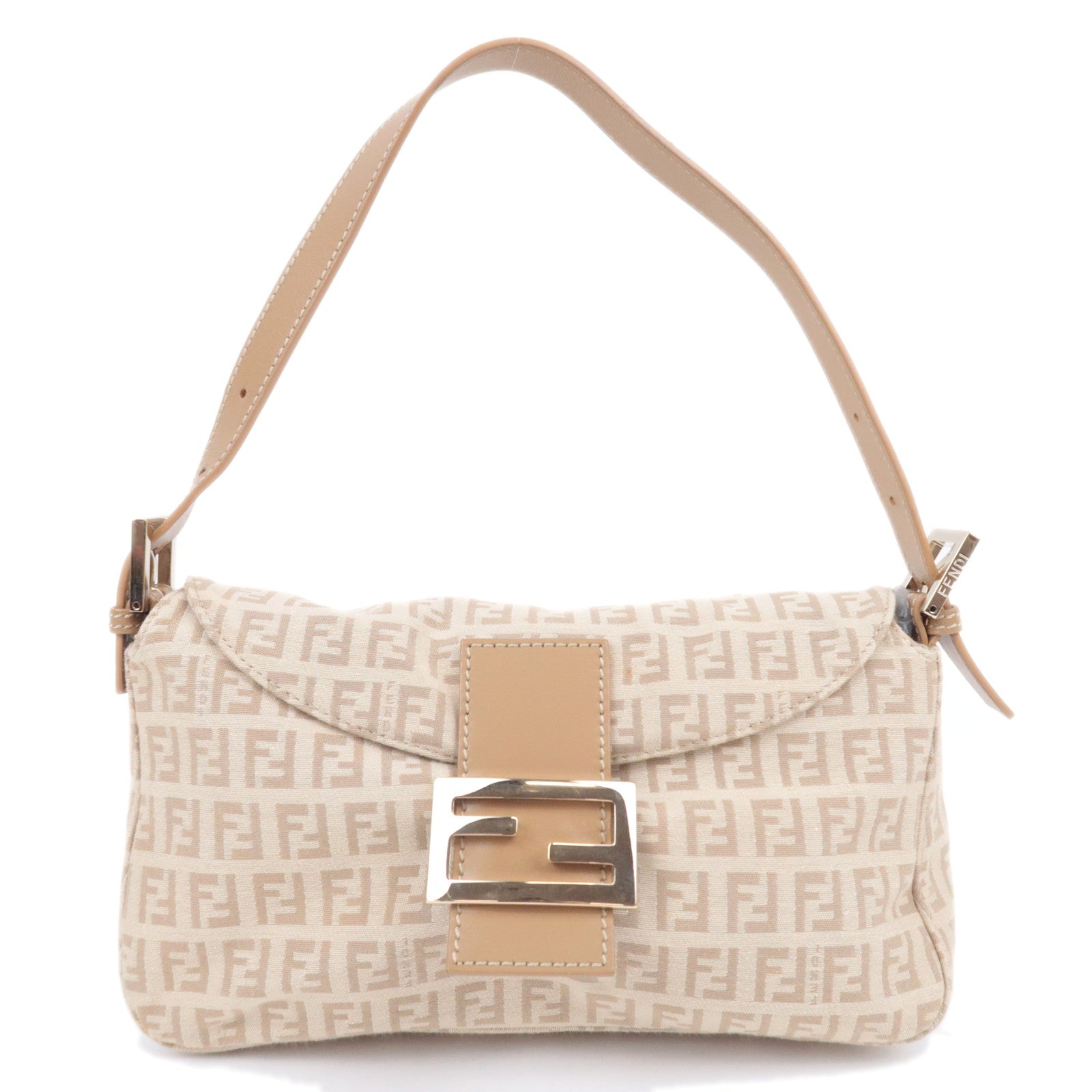 FENDI Zucchino Mamma Baguette Shoulder Bag Beige 8BR00390543